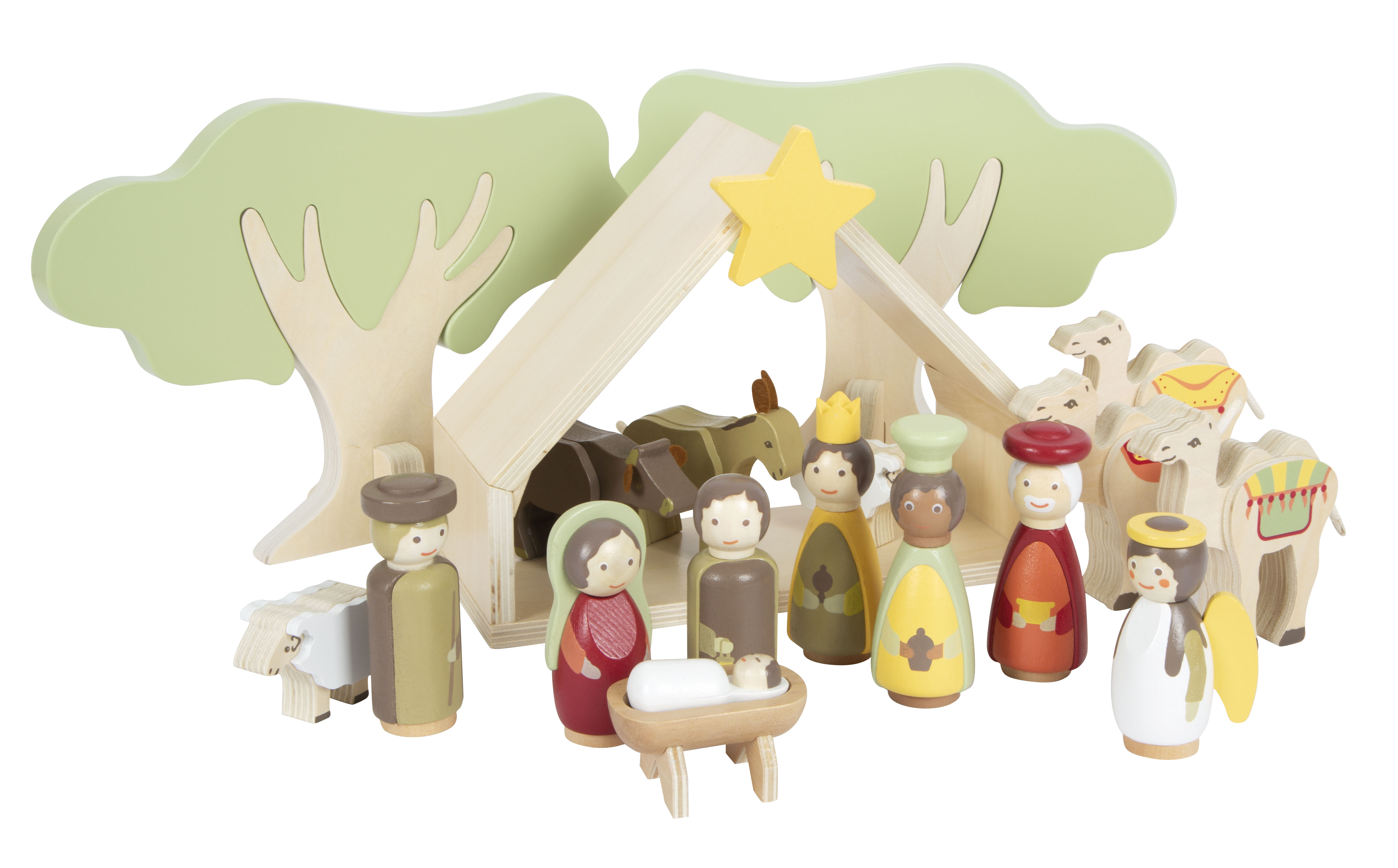 Krippen-Set mit Figuren aus Holz für Kinder