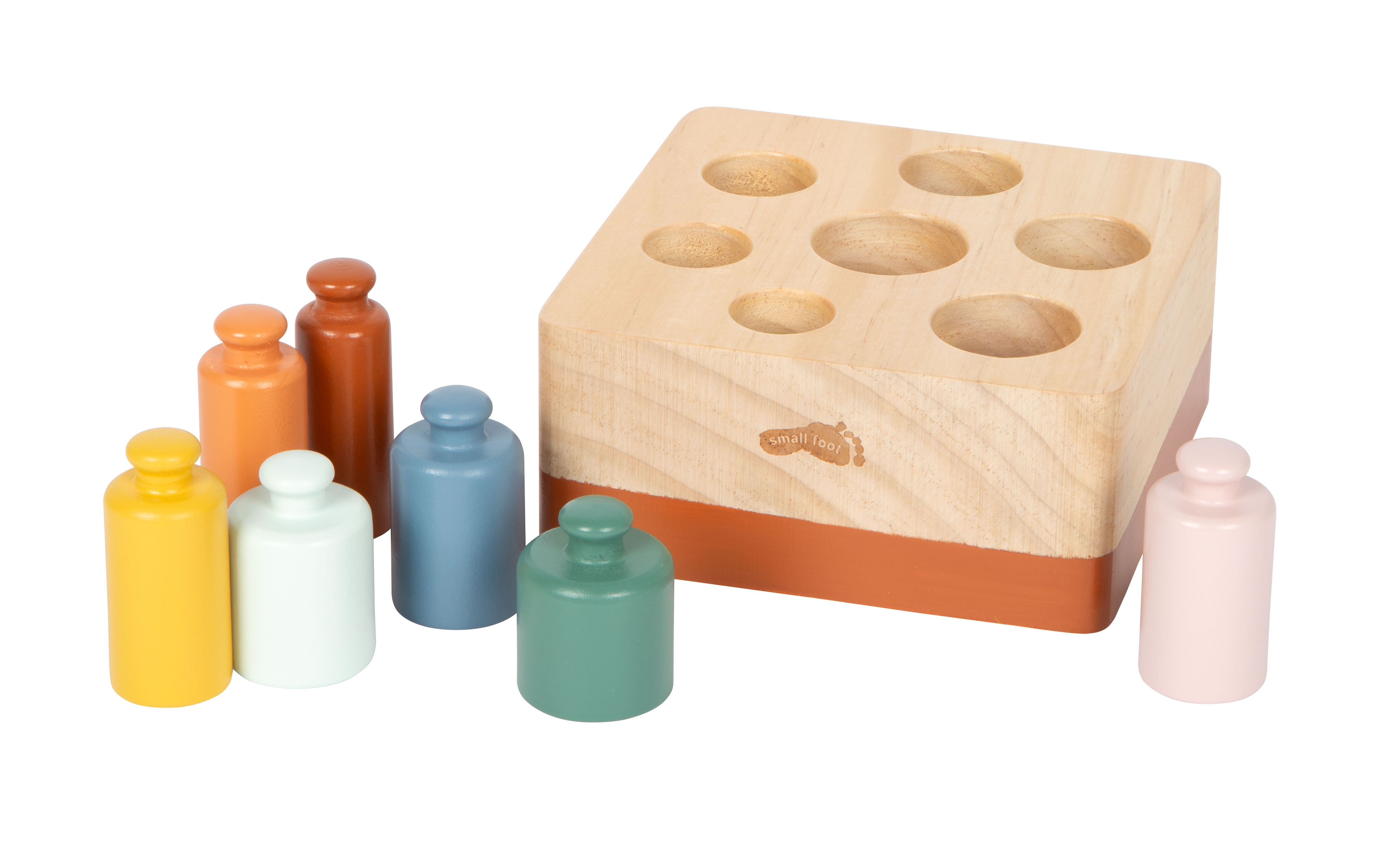 Montessori-Steckspiel mit Zylindern in verschiedenen Farben