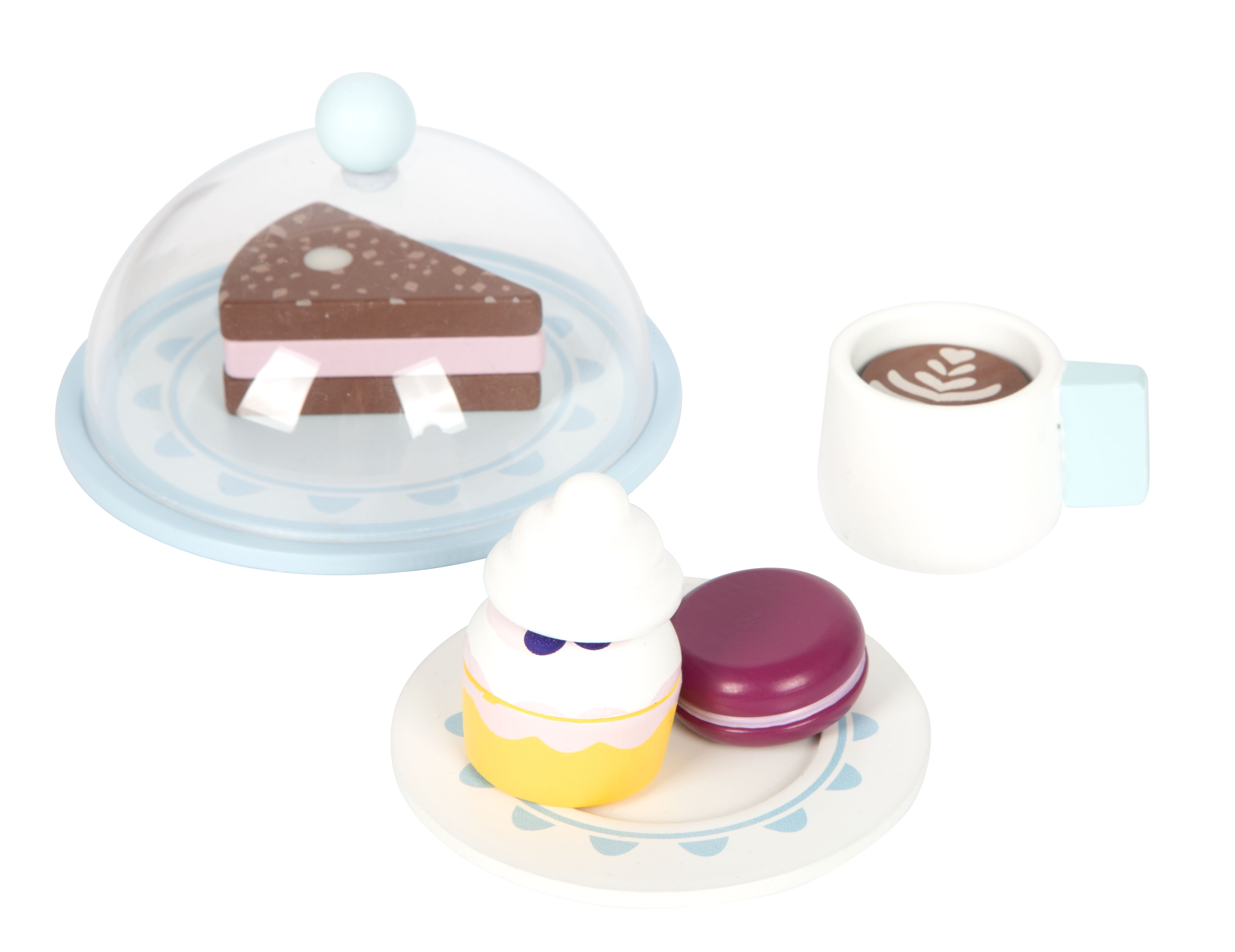 Barista-Café-Set mit Macaron, Cupcake, Sahne und Torte