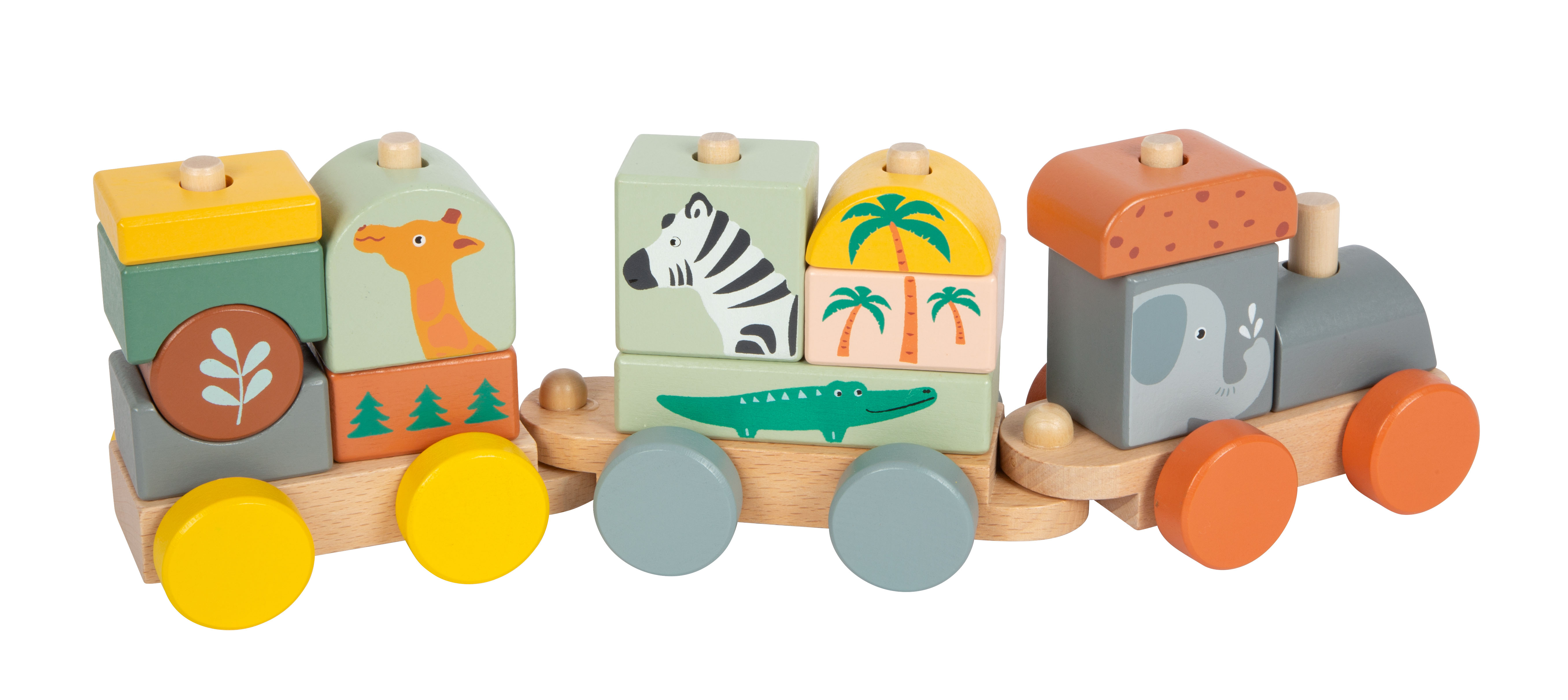Spielzeug Zug aus Holz mit Safari-Motiven