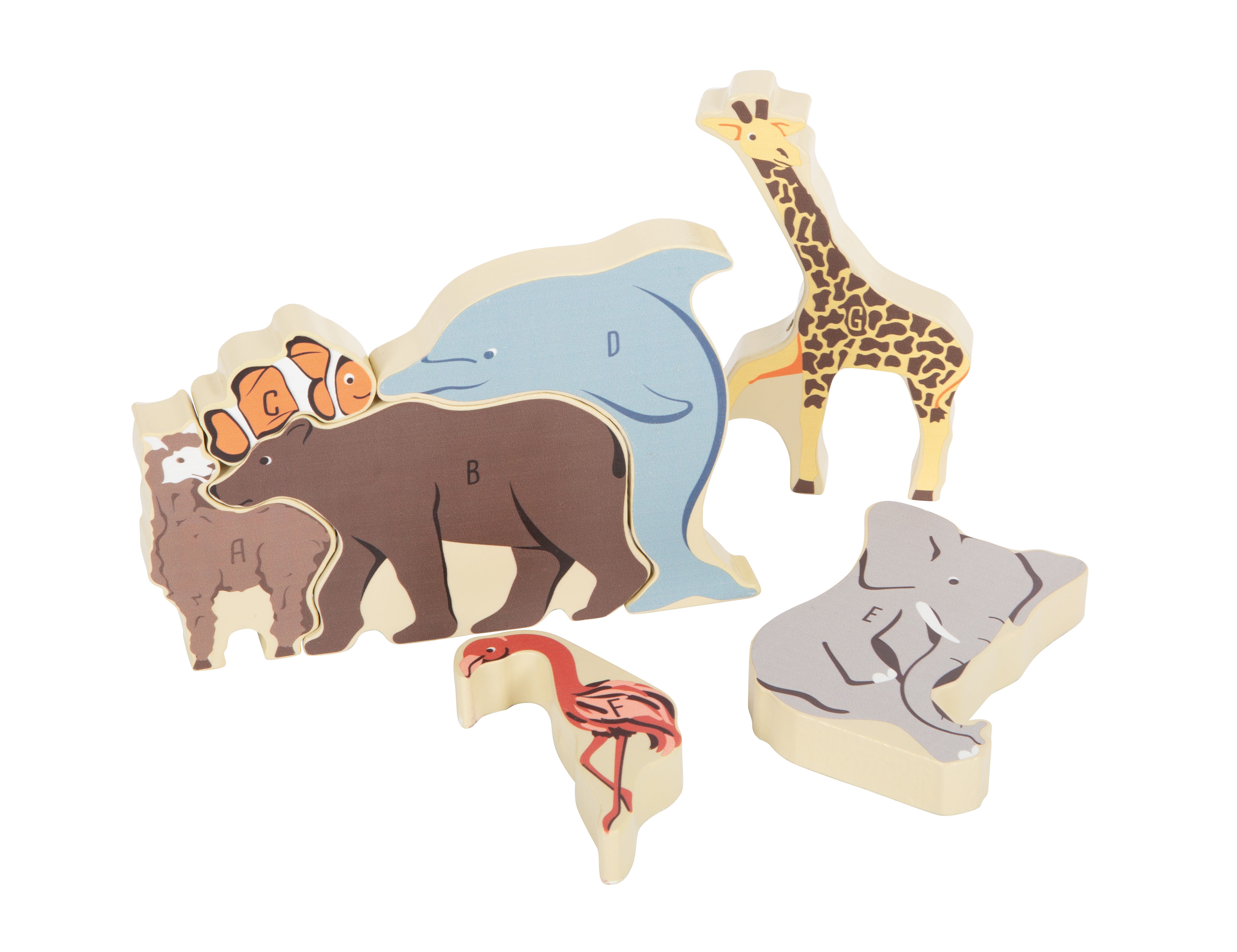 Buchstaben-Puzzle aus Holz mit Tiermotiven