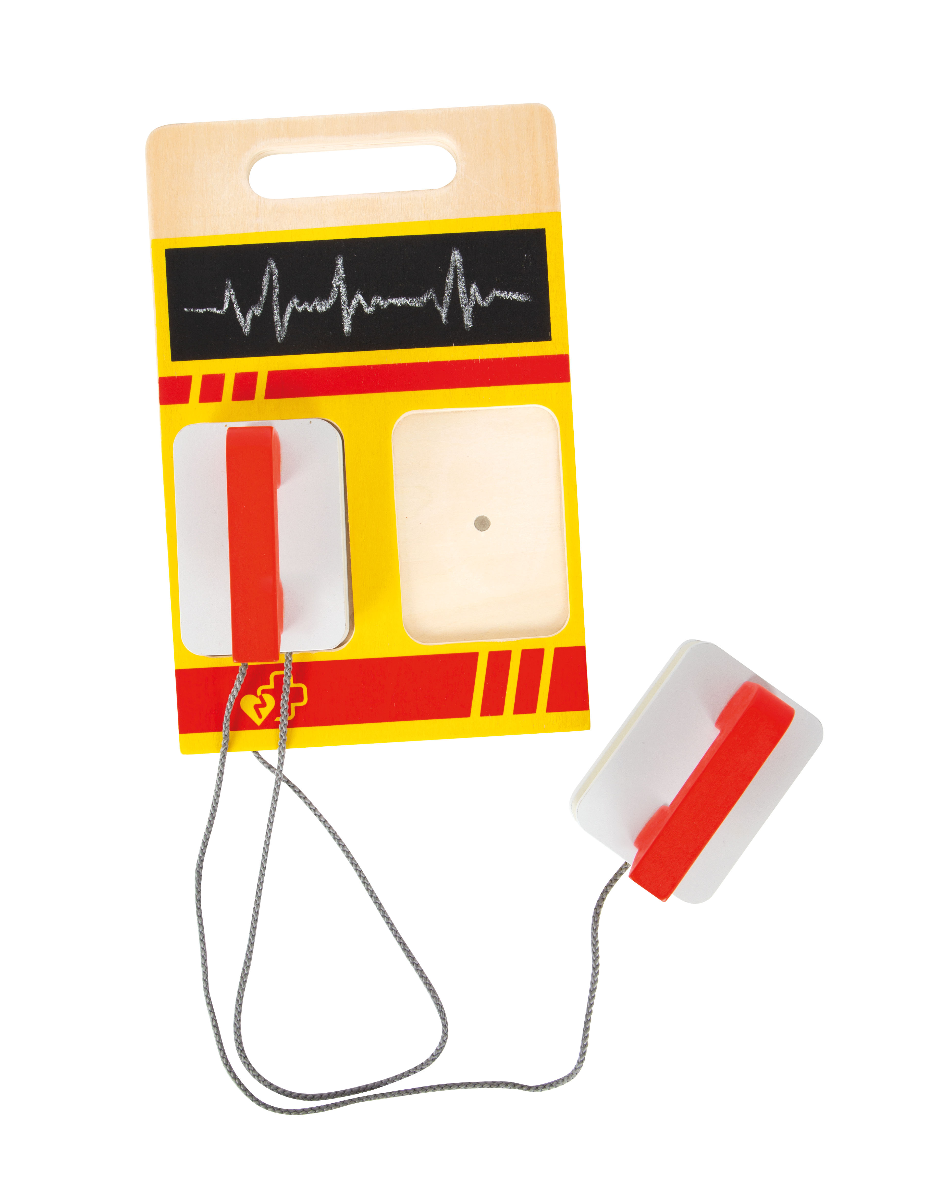 Defibrillator mit Tafelfeld aus Holz