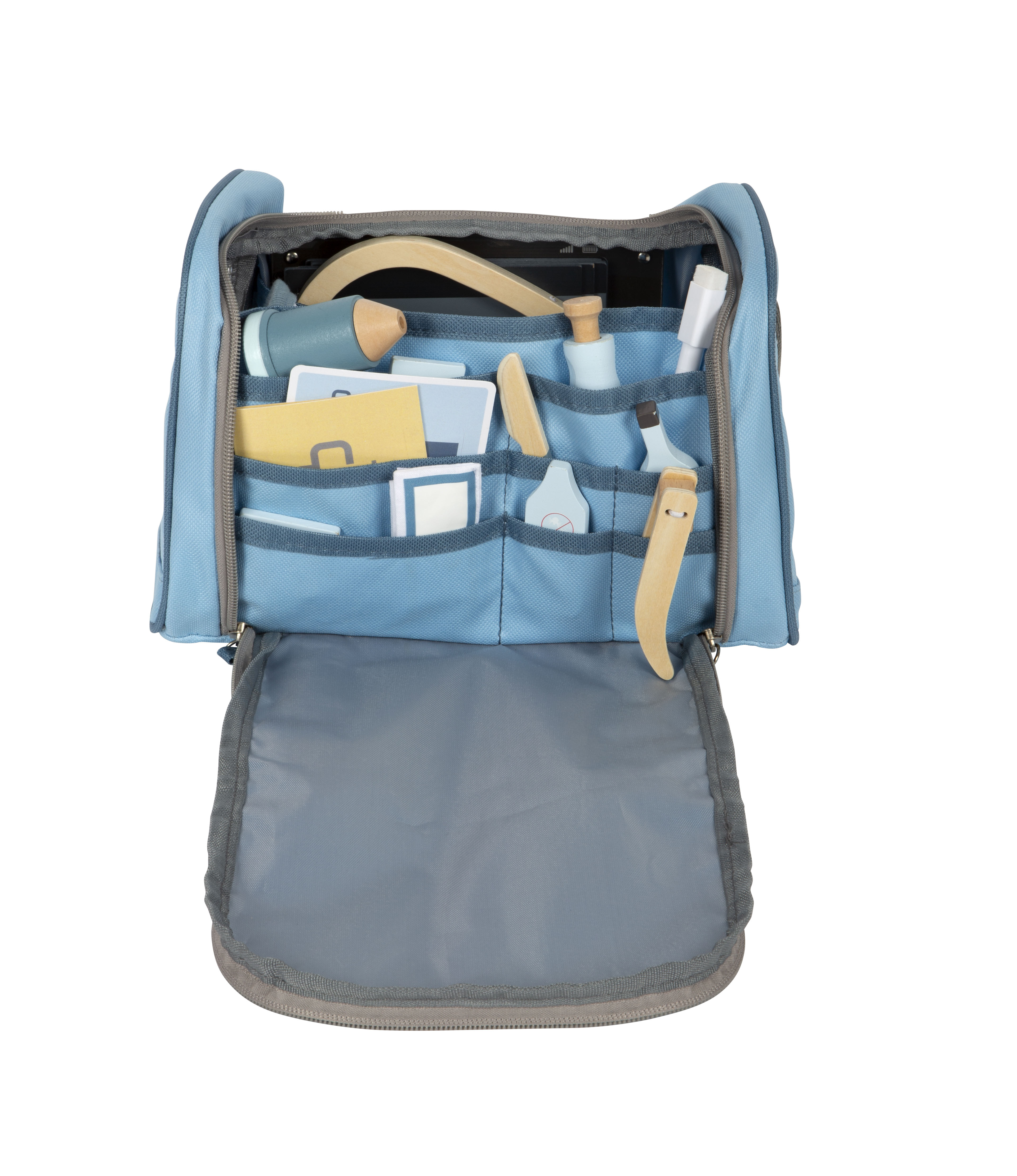 Tierarzt-Tasche mit verstautem Zubehör aus Holz