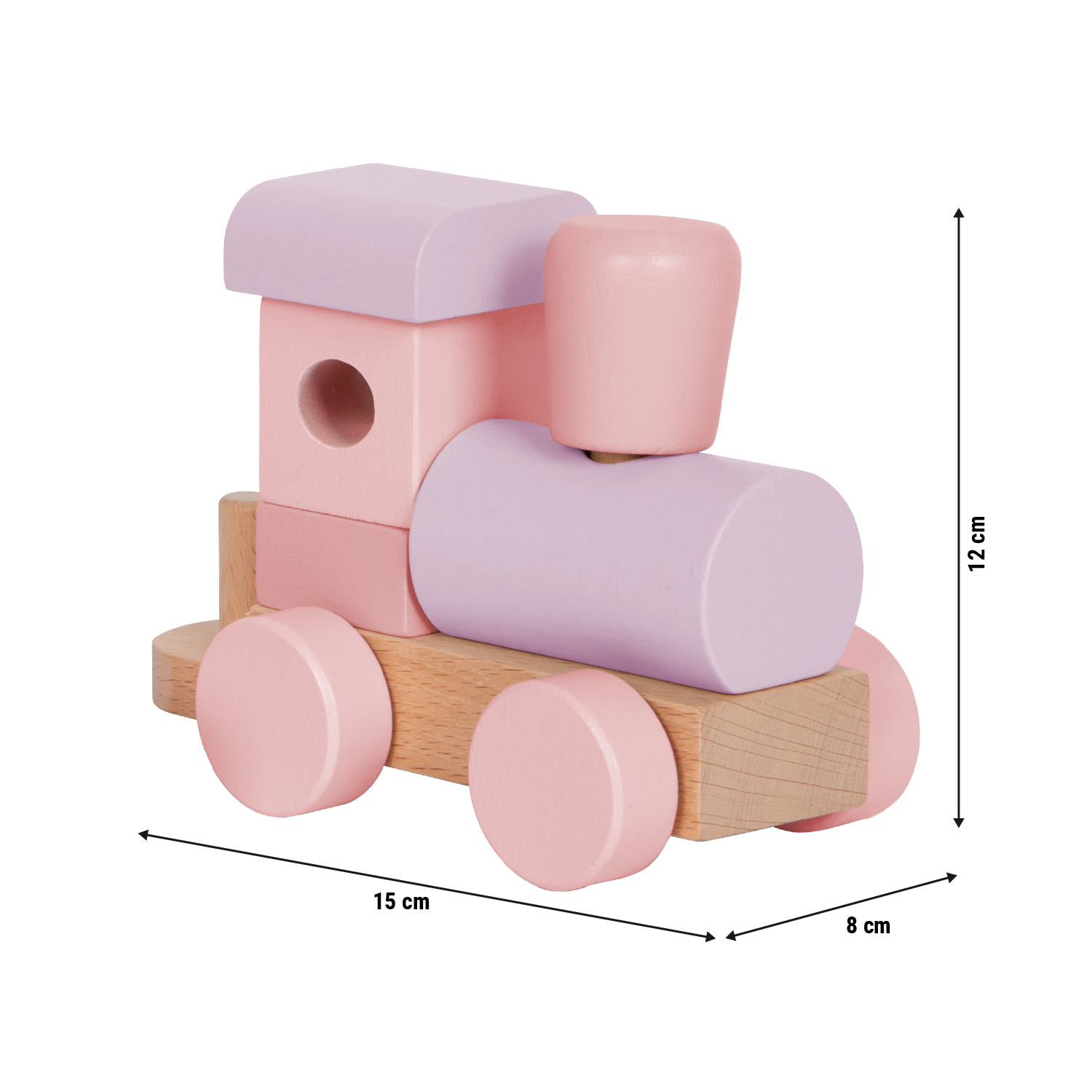 Holzzug rosa Größenskizze