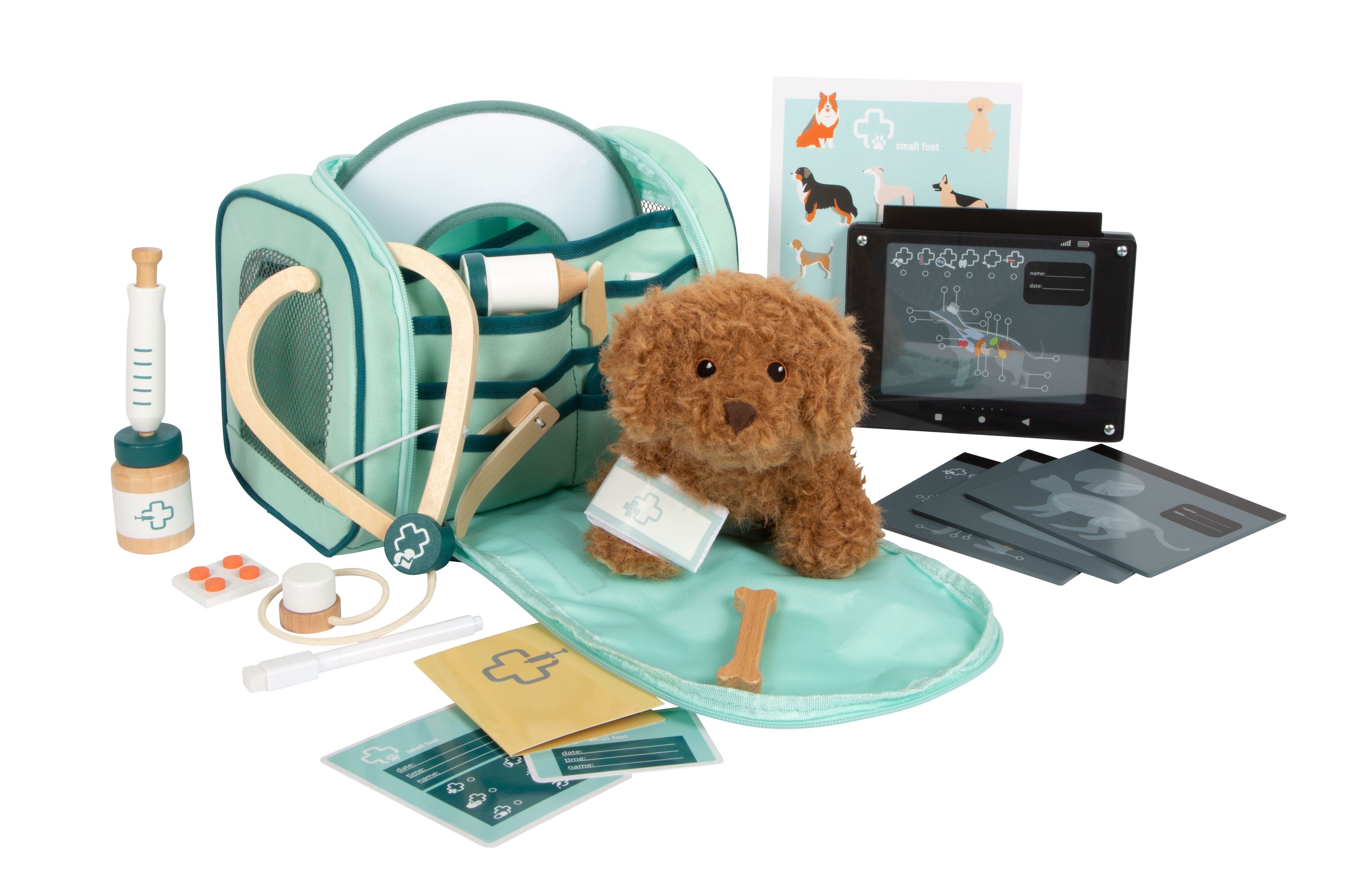 Tierarzt-Tasche mit Hund und Zubehör für das Verarzten