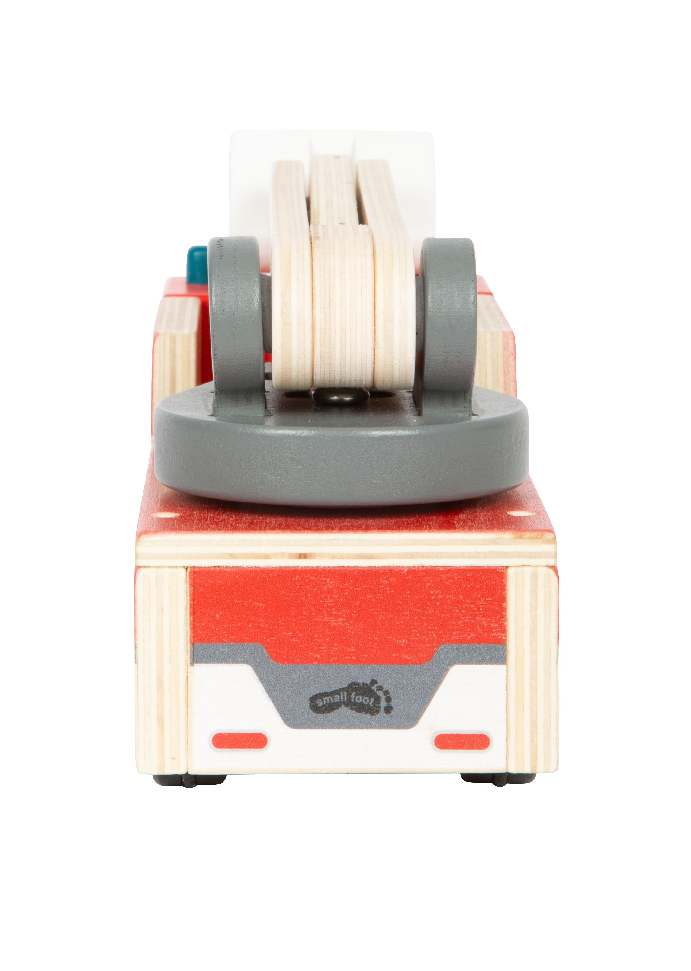 Rückseite Feuerwehrauto mit Drehleiter