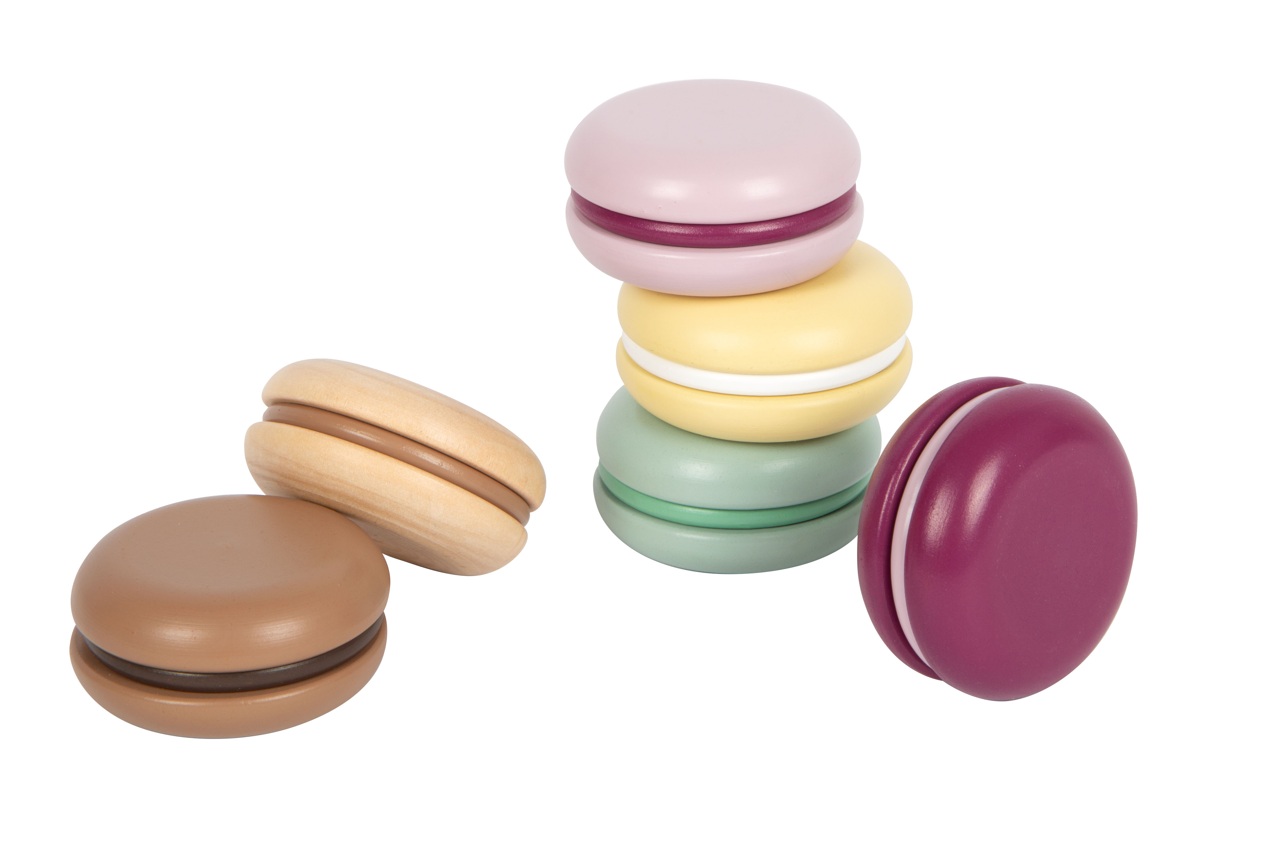 6 Macarons aus Holz, verschiedene Sorten