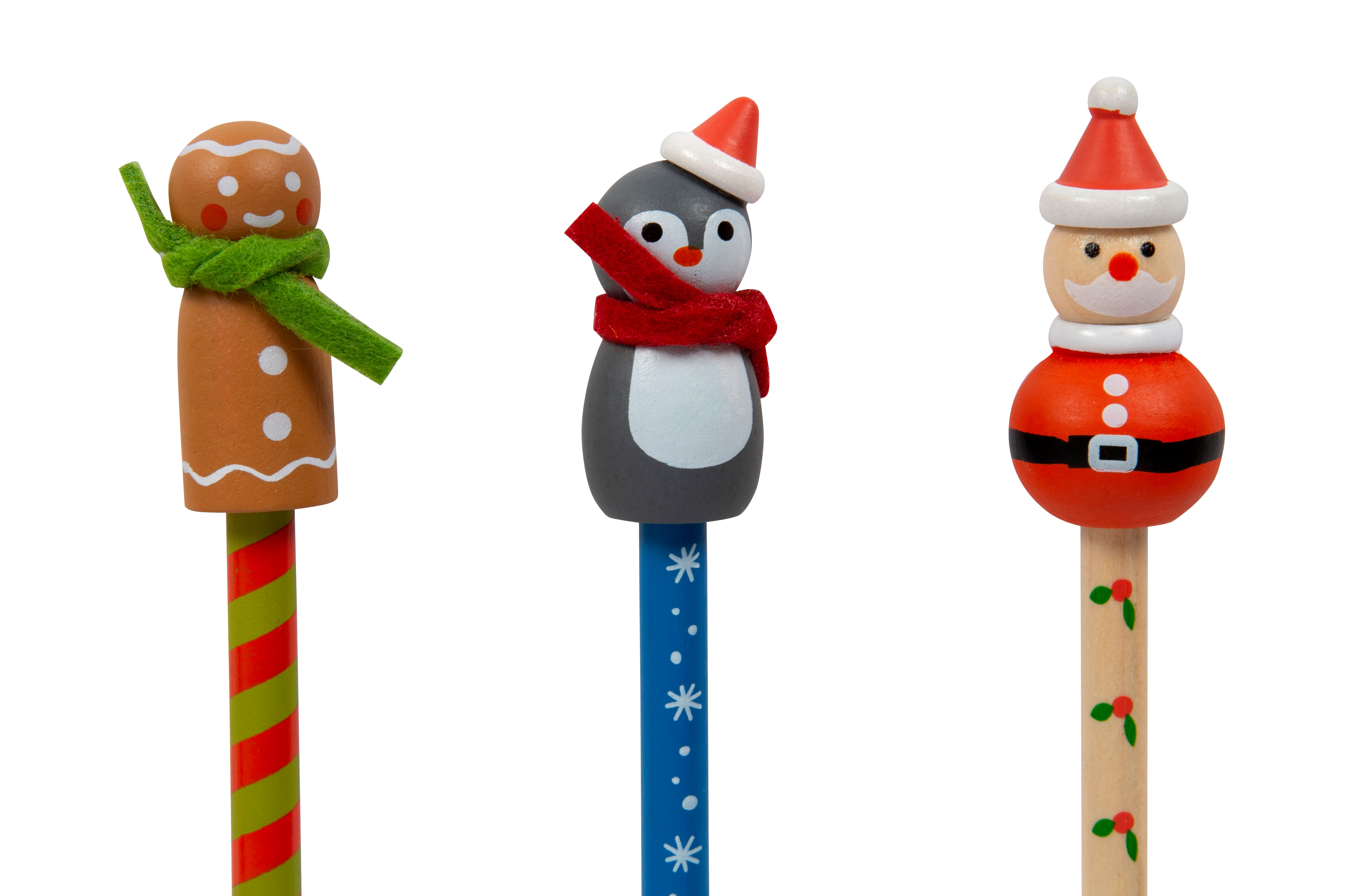 Weihnachtsstifte 6er Set mit Lebkuchenfigur Pinguin Weihnachtsmann