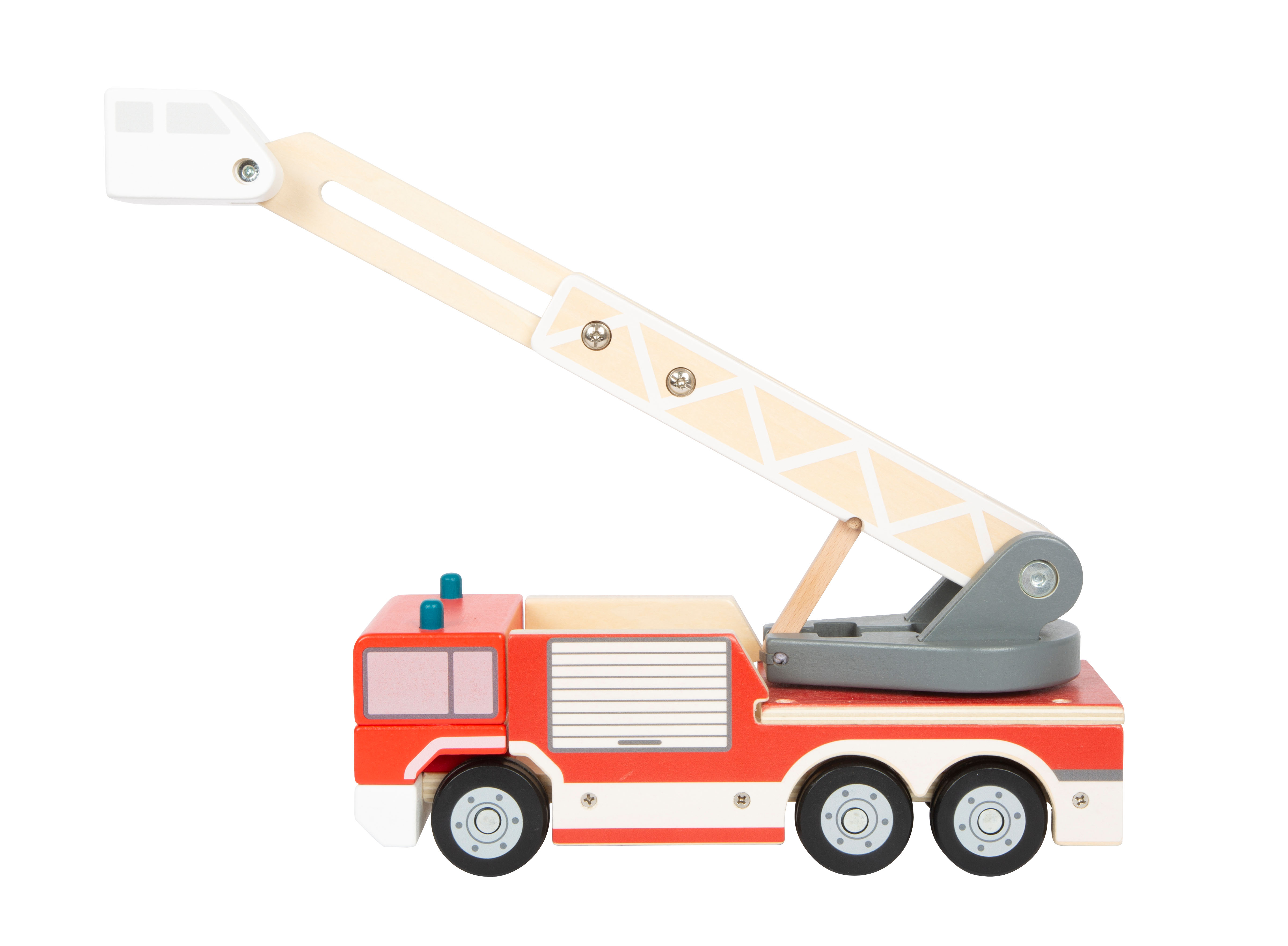 Profilansicht Feuerwehrauto mit ausgezogener Leiter