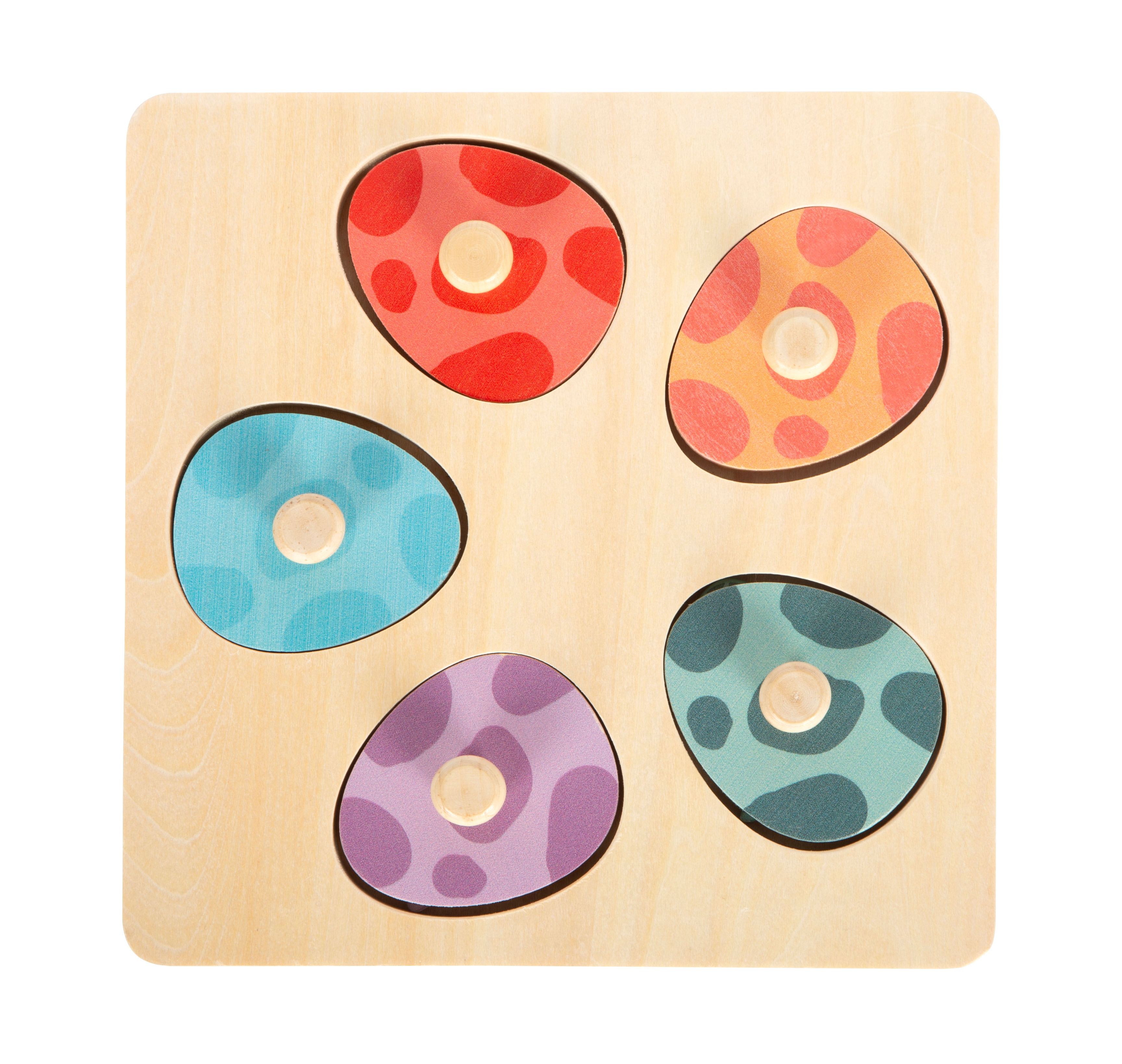 Setzpuzzle aus Holz mit 5 Dino-Eier-Puzzleteilen