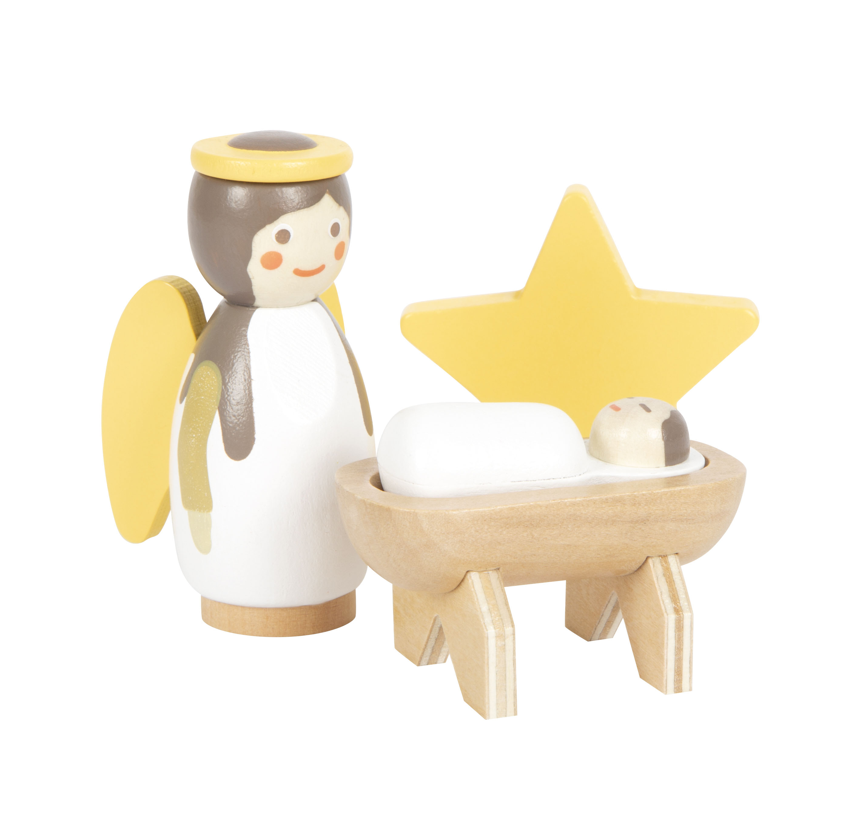 Krippenfiguren Engel und Jesus aus Holz