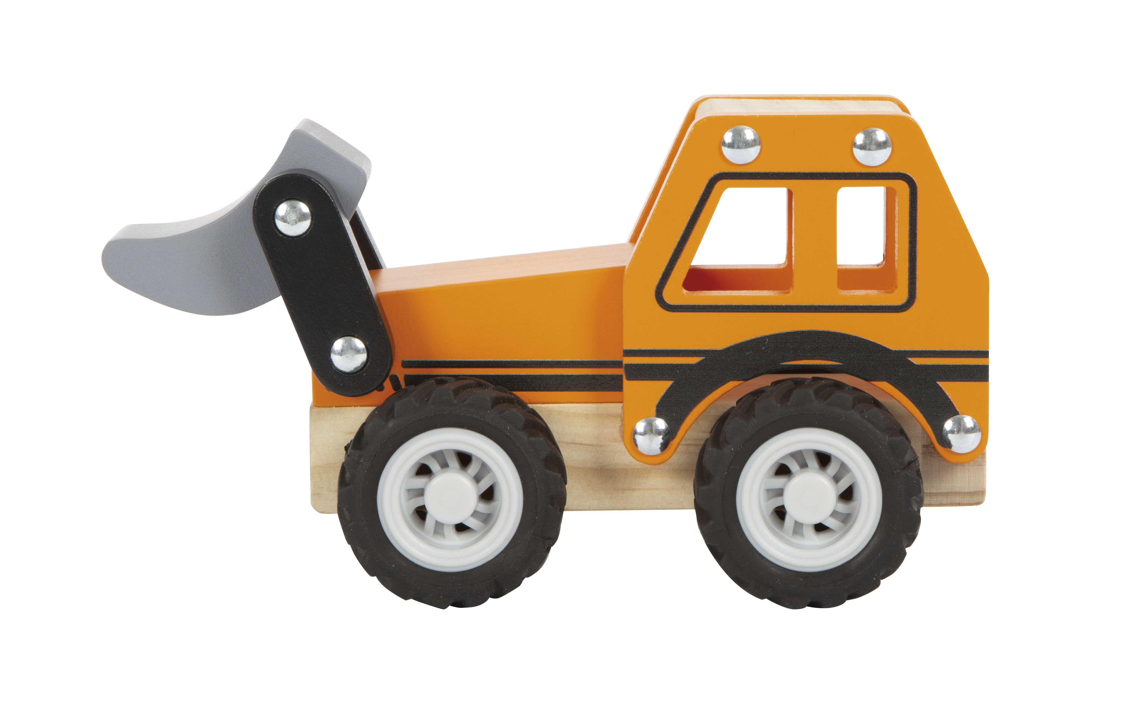Holzwagen, Spielzeugtruck, Schaufel, Gummi-Reifen, Orange