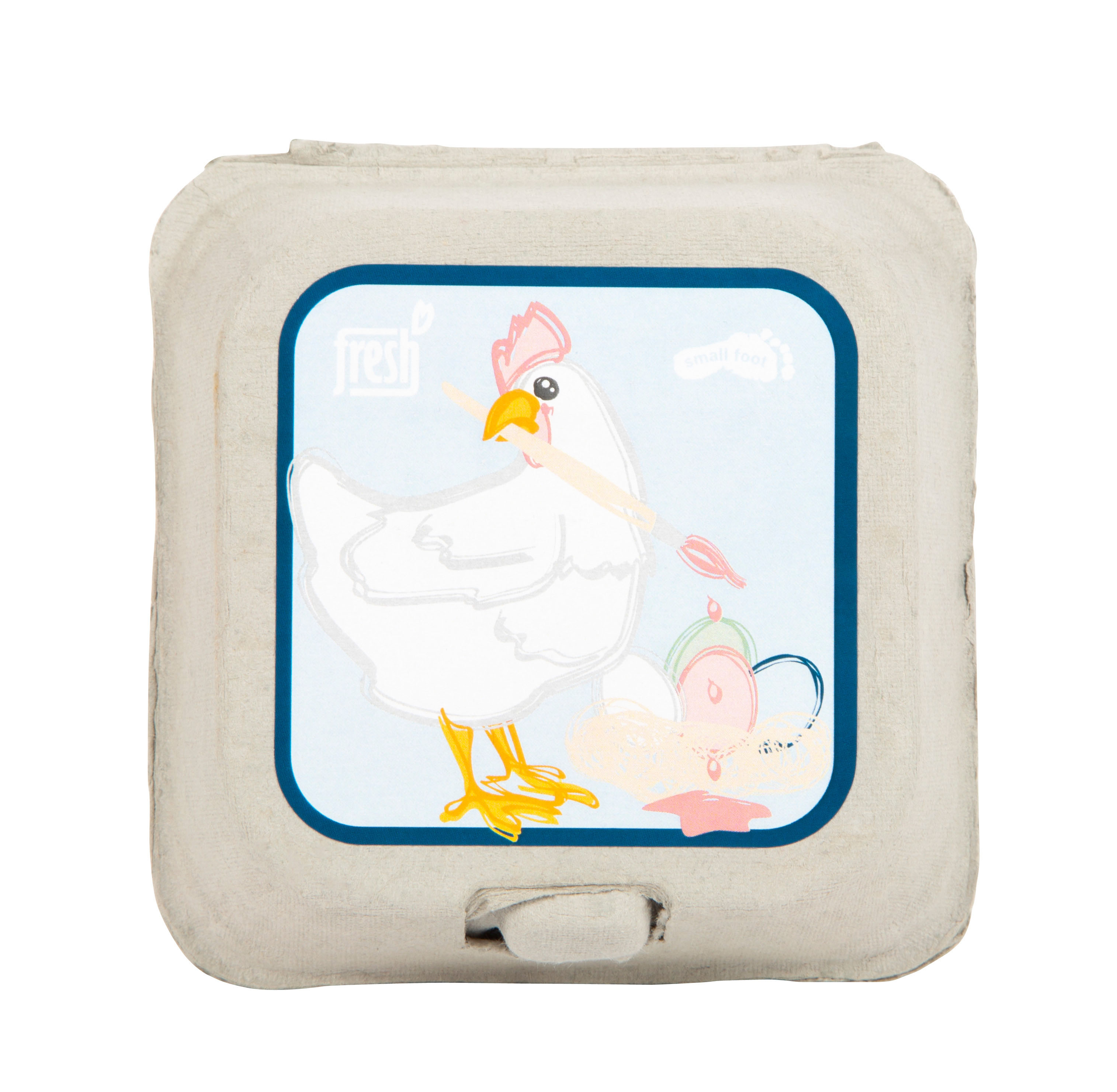 Ostereier „fresh“ im Eierkarton mit Huhn-Etikett