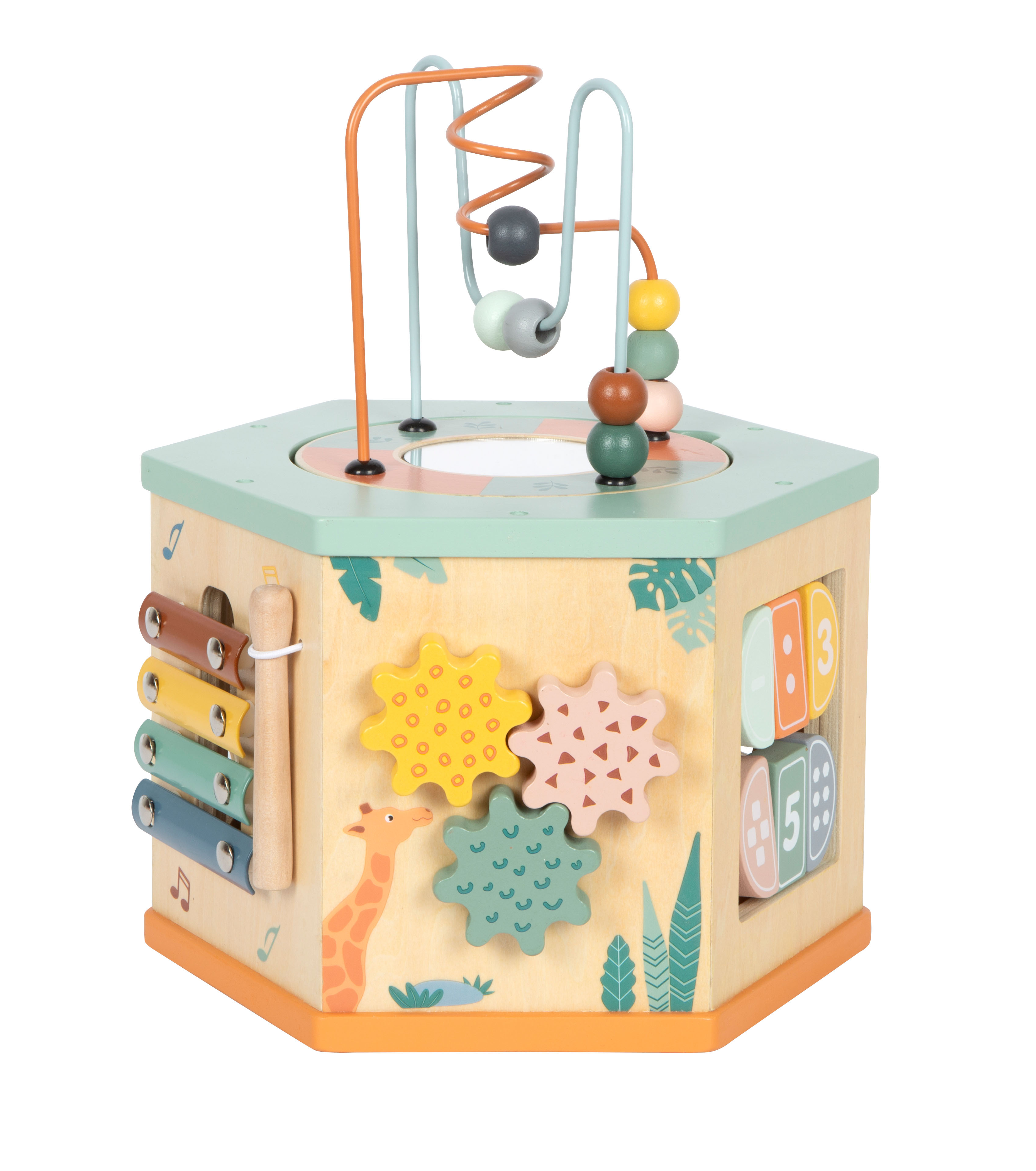 Motorikwürfel Seiten Safari Zahnräder Drehen Greifen Bewegen