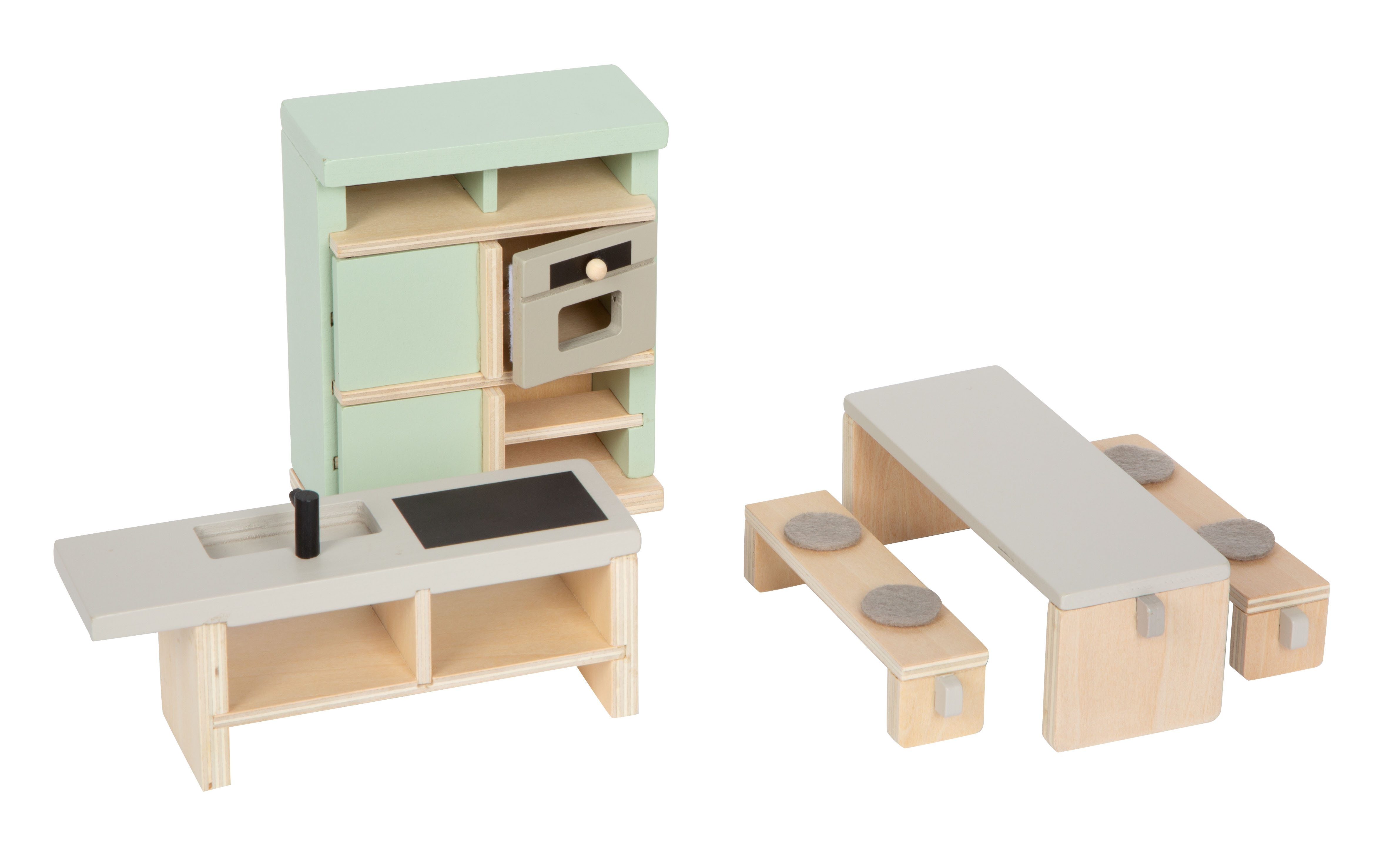 Puppenhausmöbel aus Holz für Küche