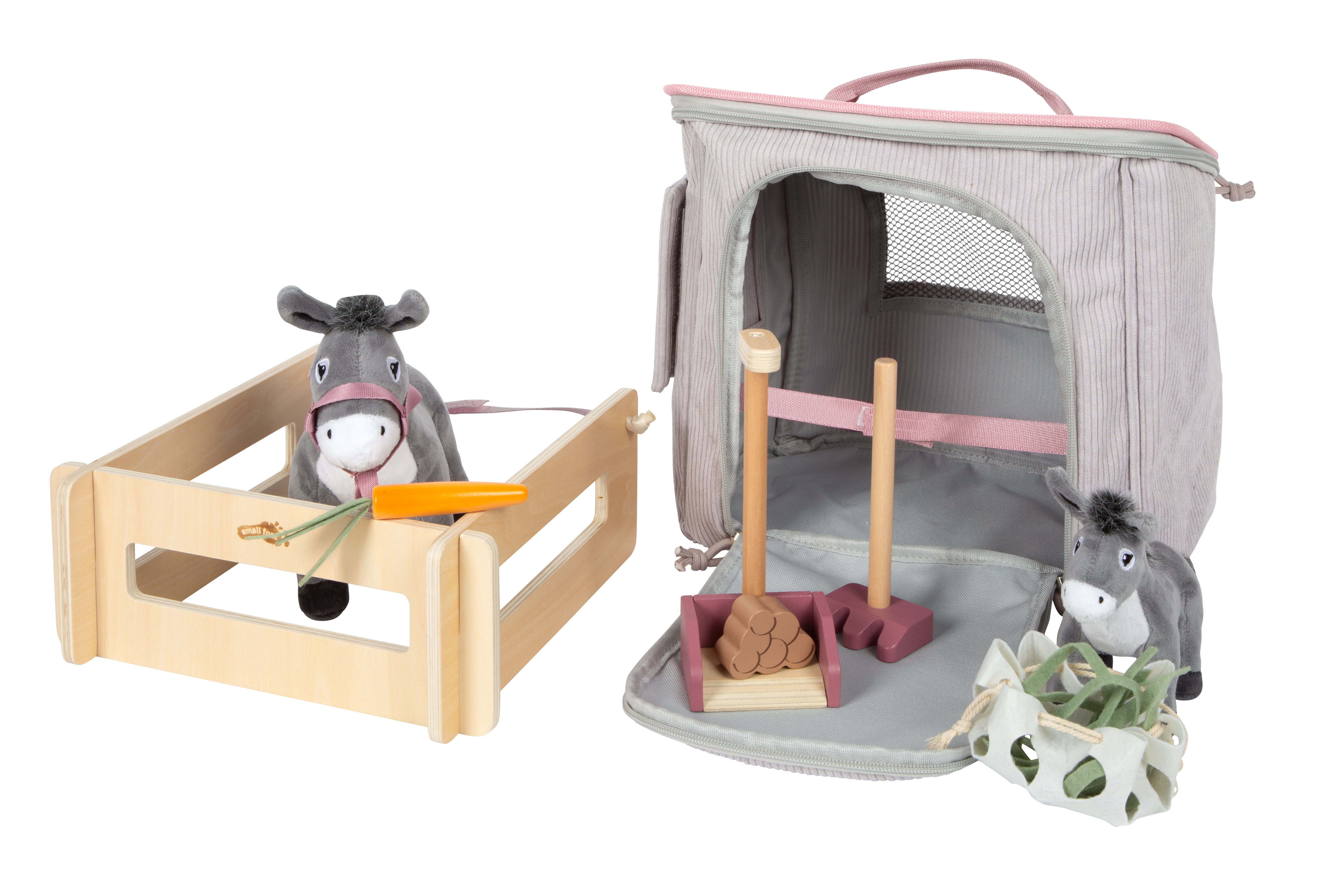 Spielset Esel mit Stall und Zubehör in der Tasche mit Tragetasche
