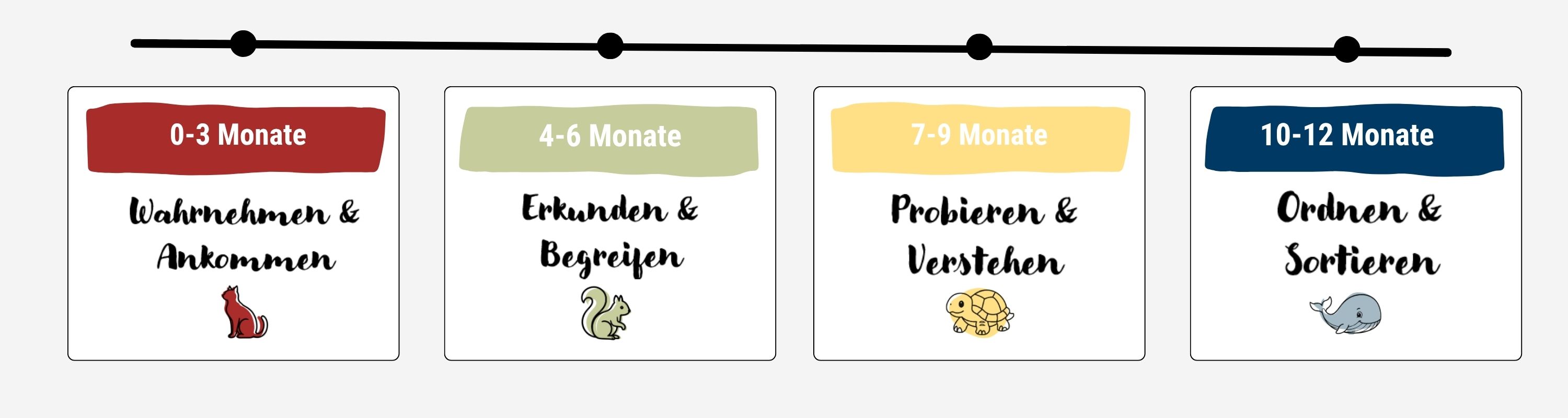 Kinderbuch, Karteikarten, Monat-Abschnitte, Bildkarten, Tier-Icons