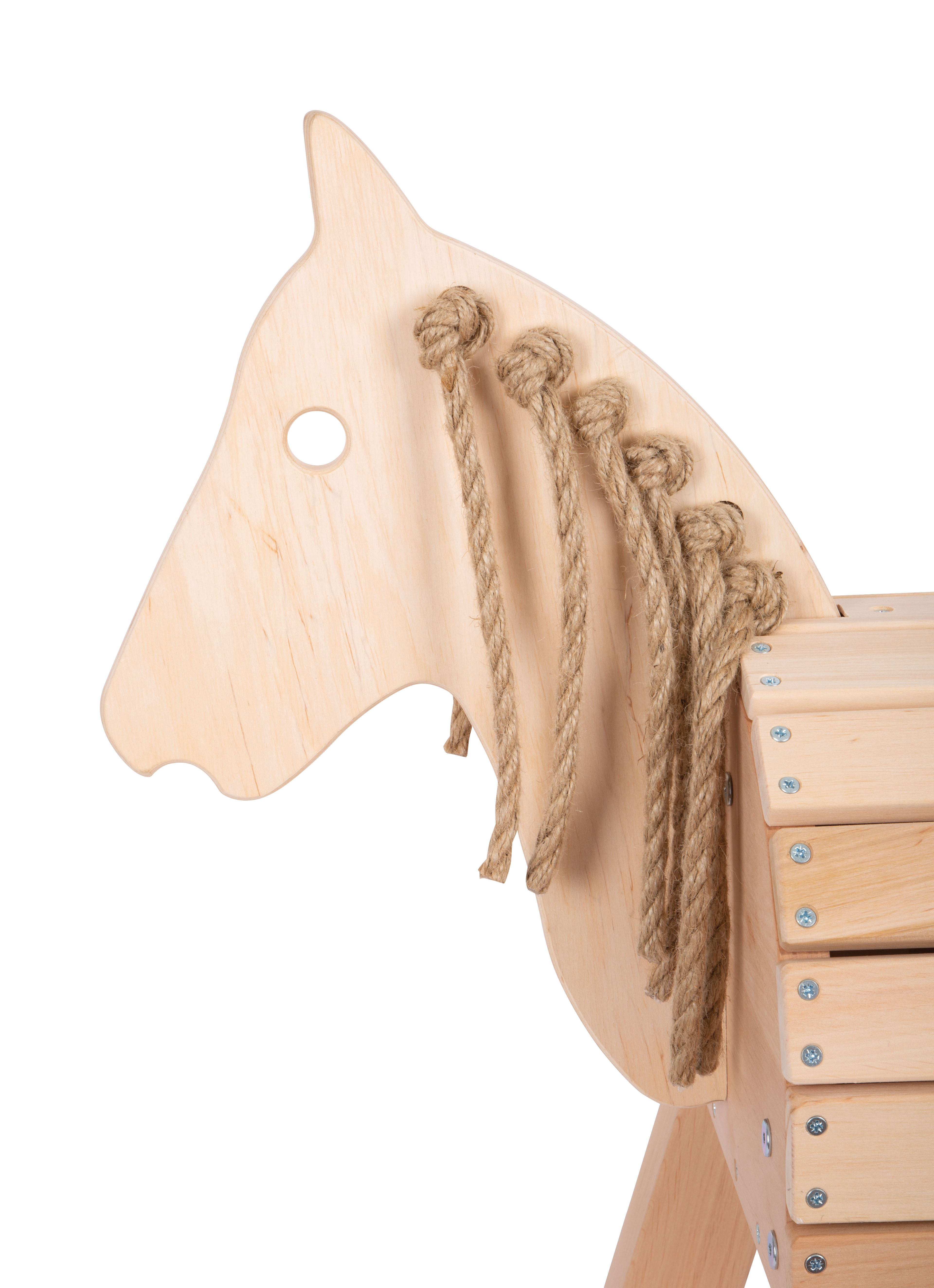 Kopf vom Holzpferd mit Mähne aus Sisal