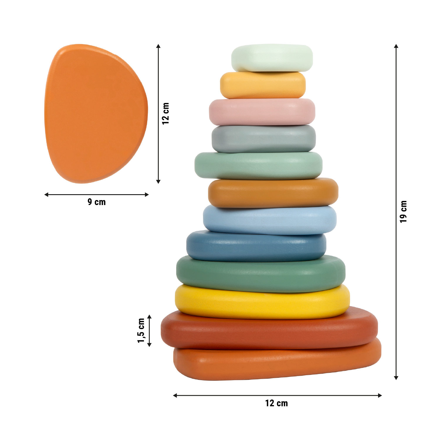 Montessori Balancierspiel Flusssteine Größenskizze