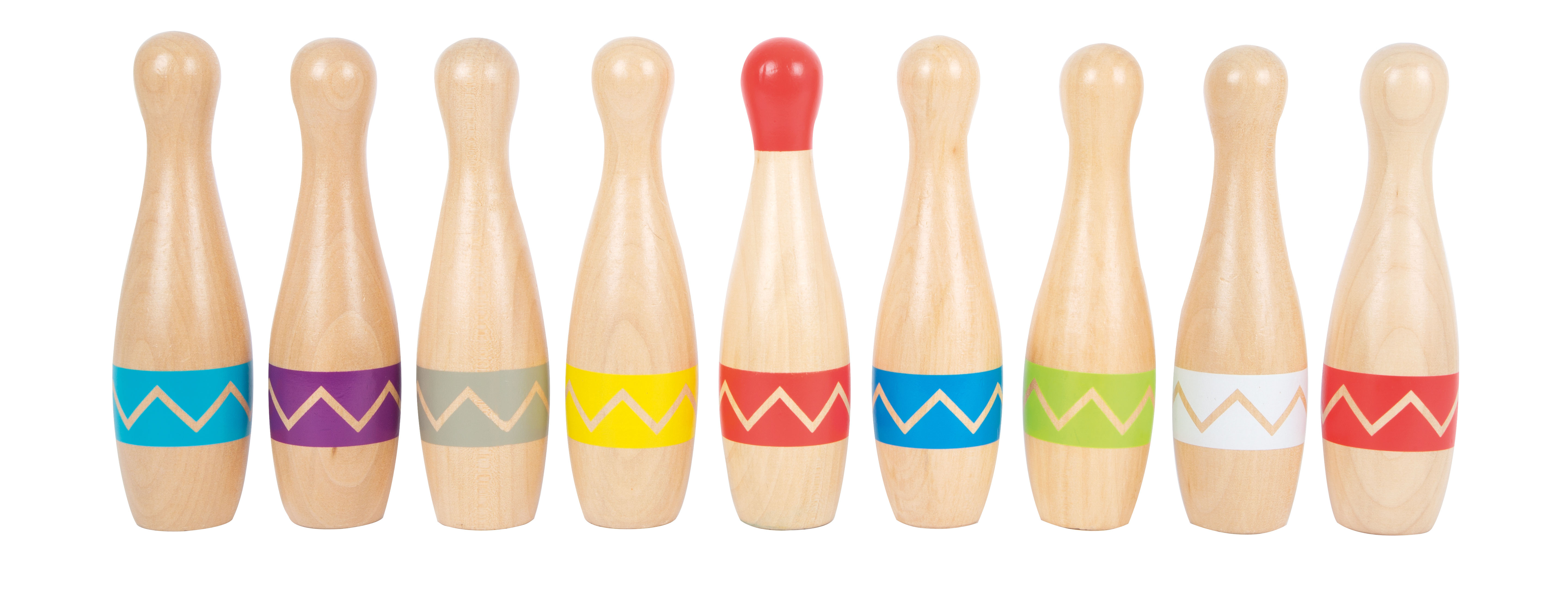 Bunte Kegel aus Holz für Kinder
