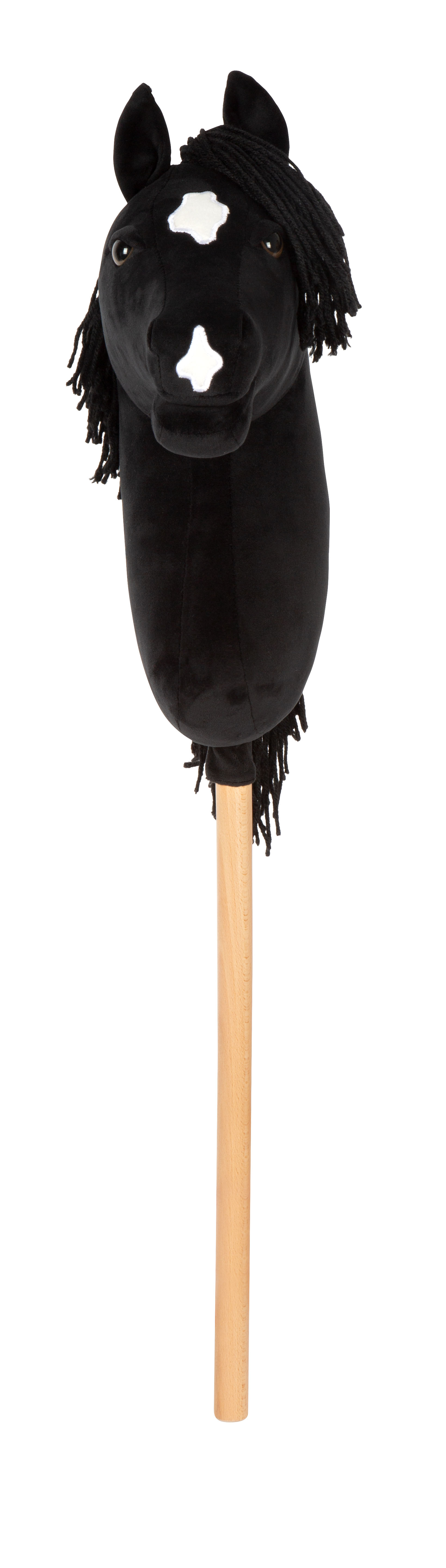 Schwarzes Kinder-Hobby Horse mit weißer Blesse