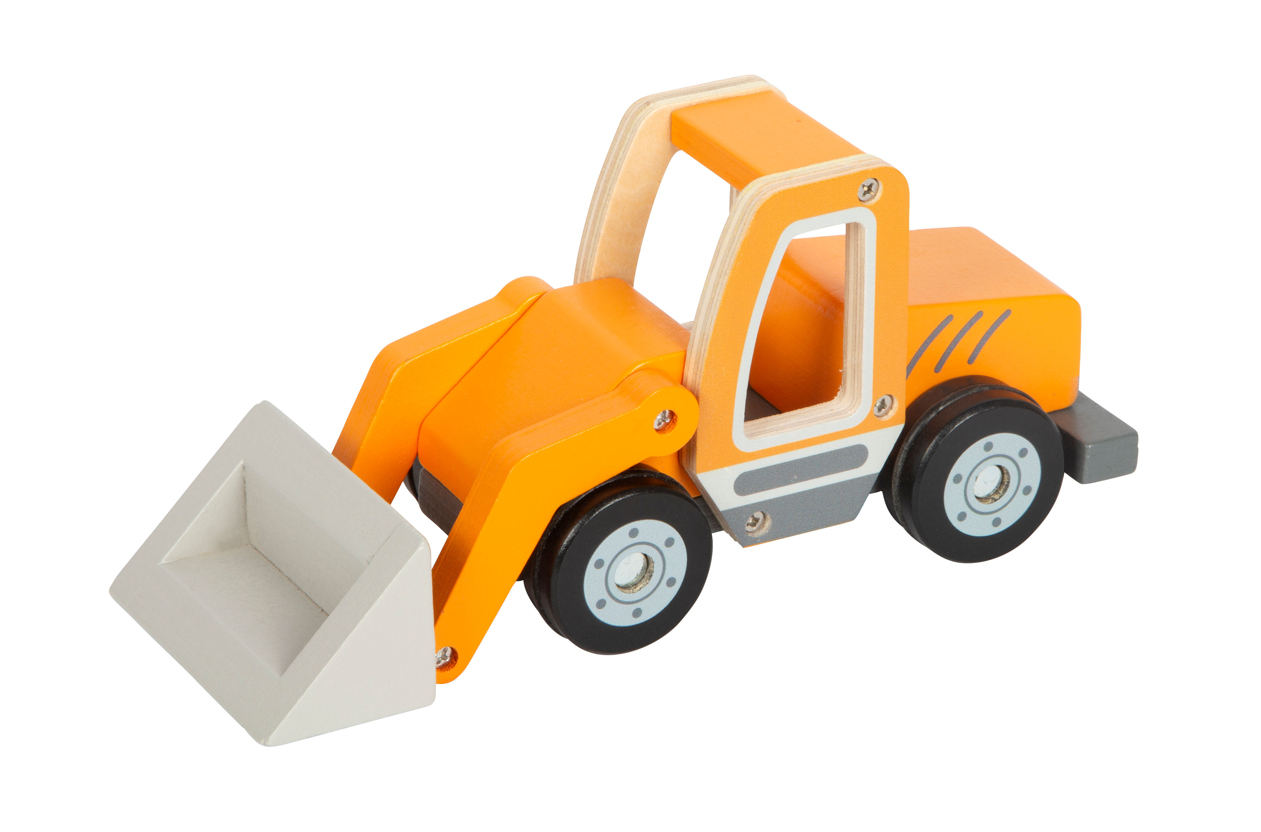 Radlader mit Schaufel schräg links vorne