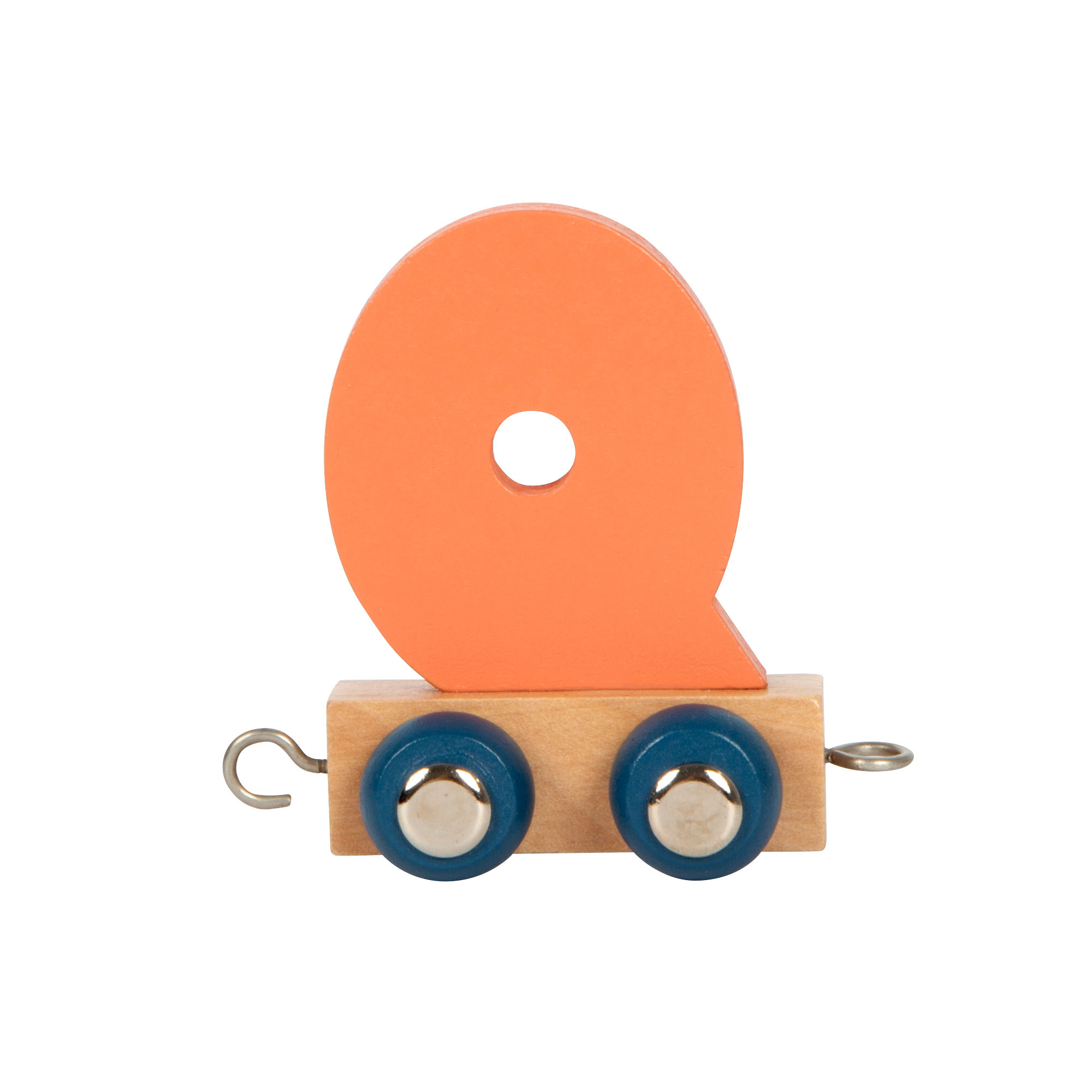 Orangener Buchstabenzug Q aus Holz