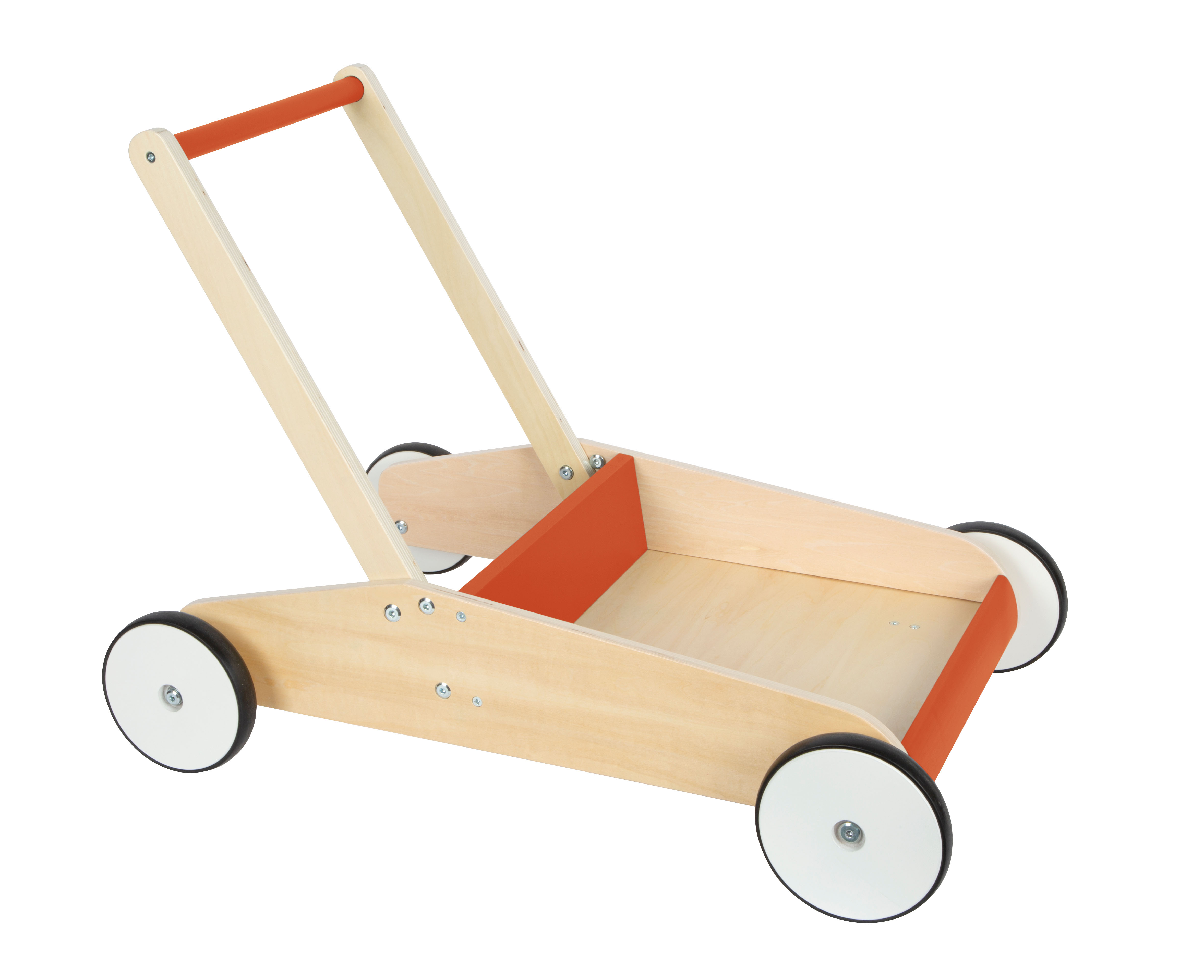 Lauflernwagen aus Holz mit kupferroten Details