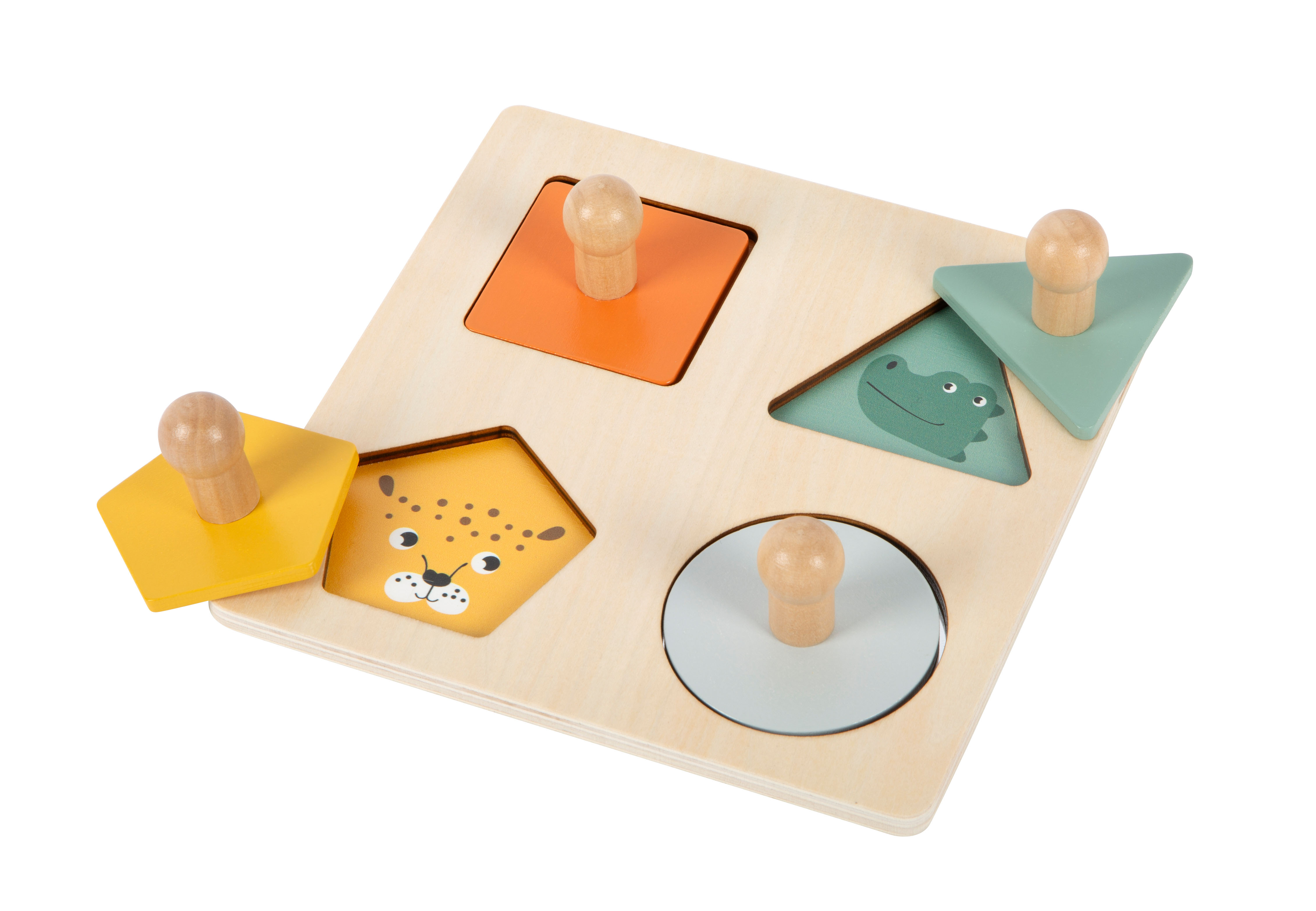 Montessori-Setzpuzzle Formen und Motive mit Leopard und Krokodil