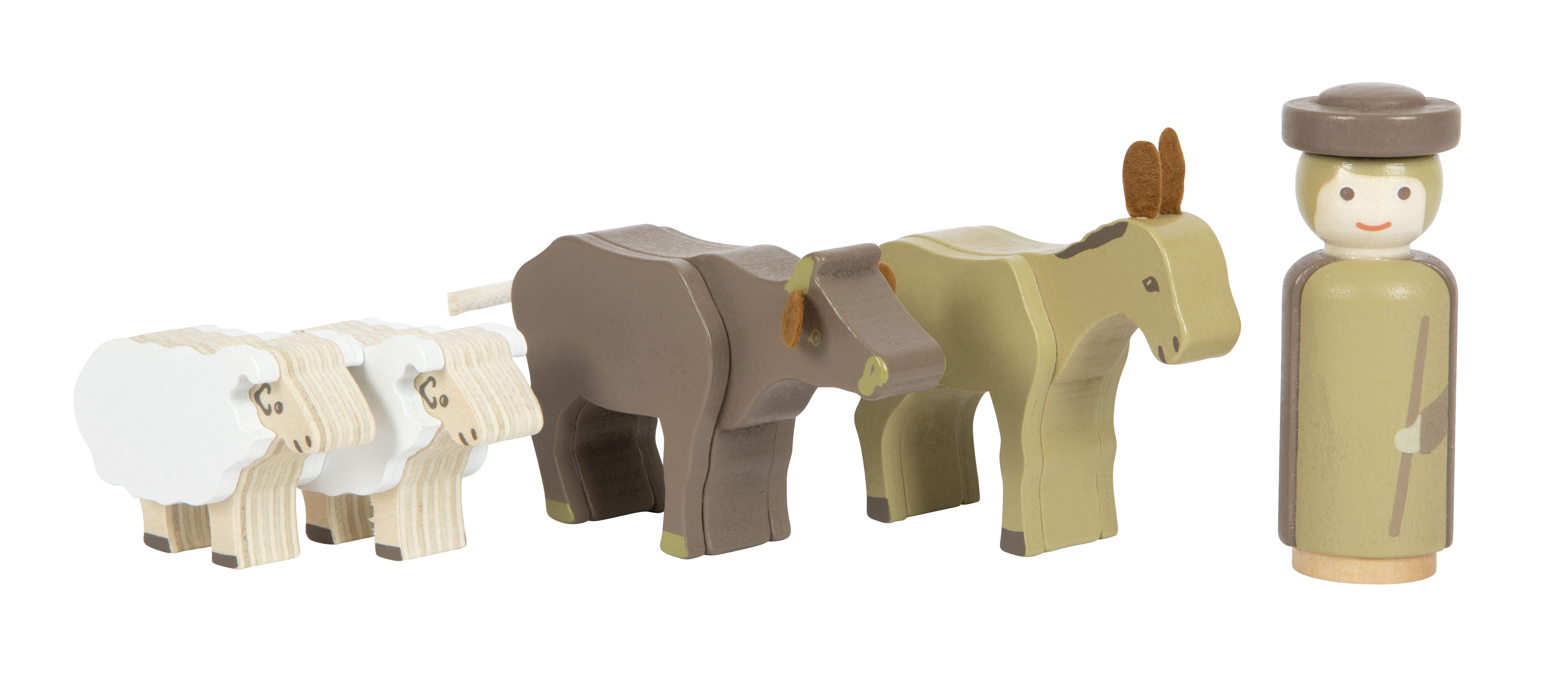 Ochse, Esel, Schafe und Hirte für Krippe