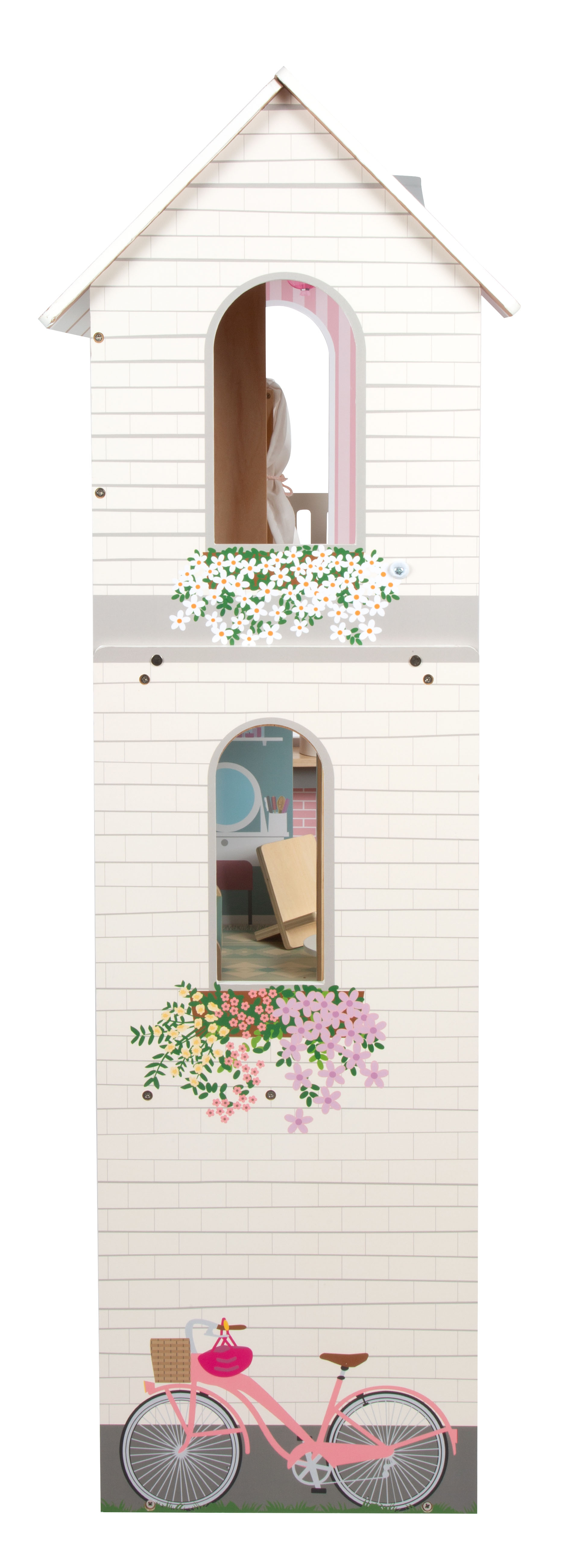 XL Puppenhaus Seitenansicht Fenster und Fahrrad