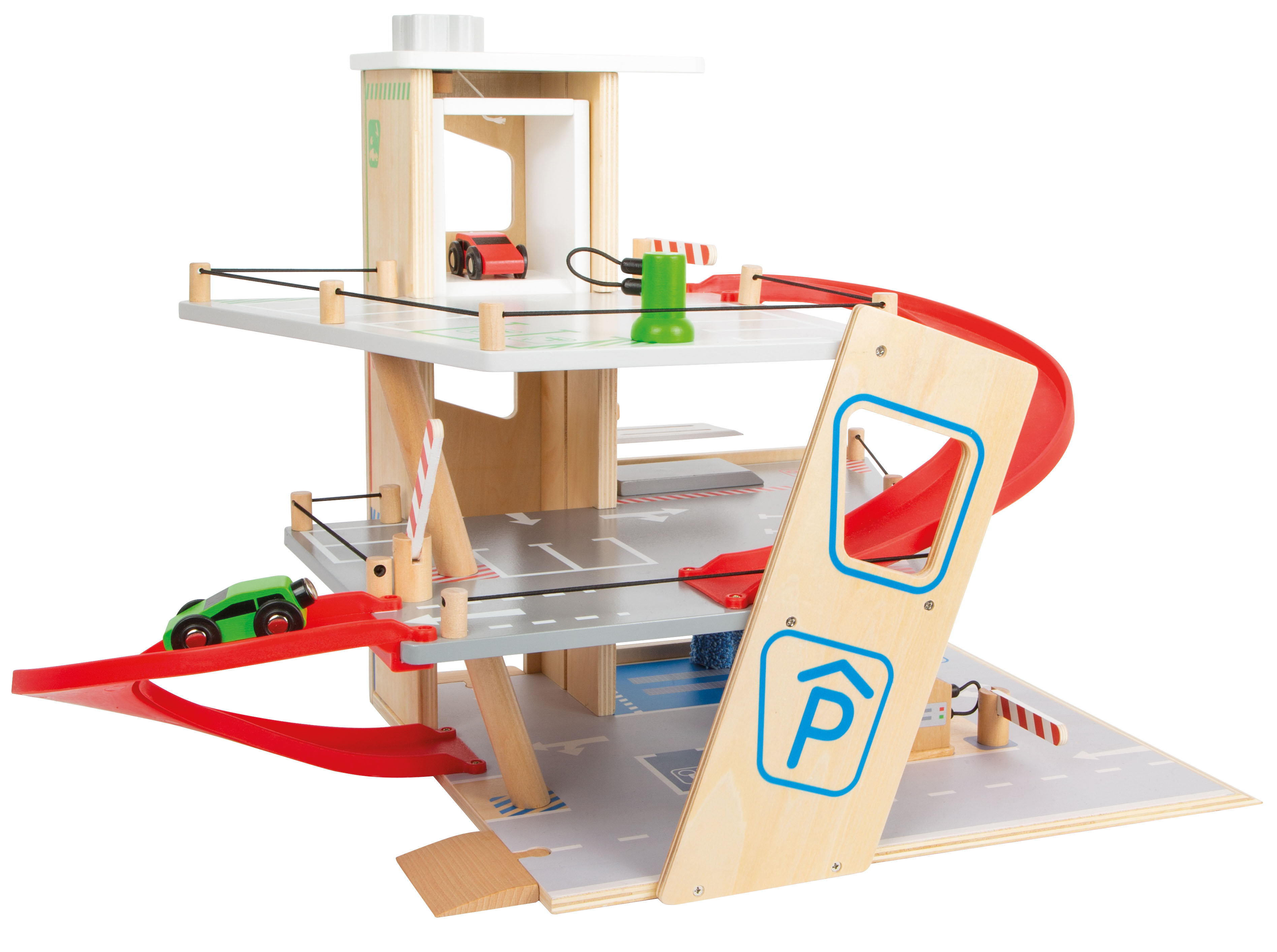 Spiel-Parkhaus für Kinder mit Tankstelle