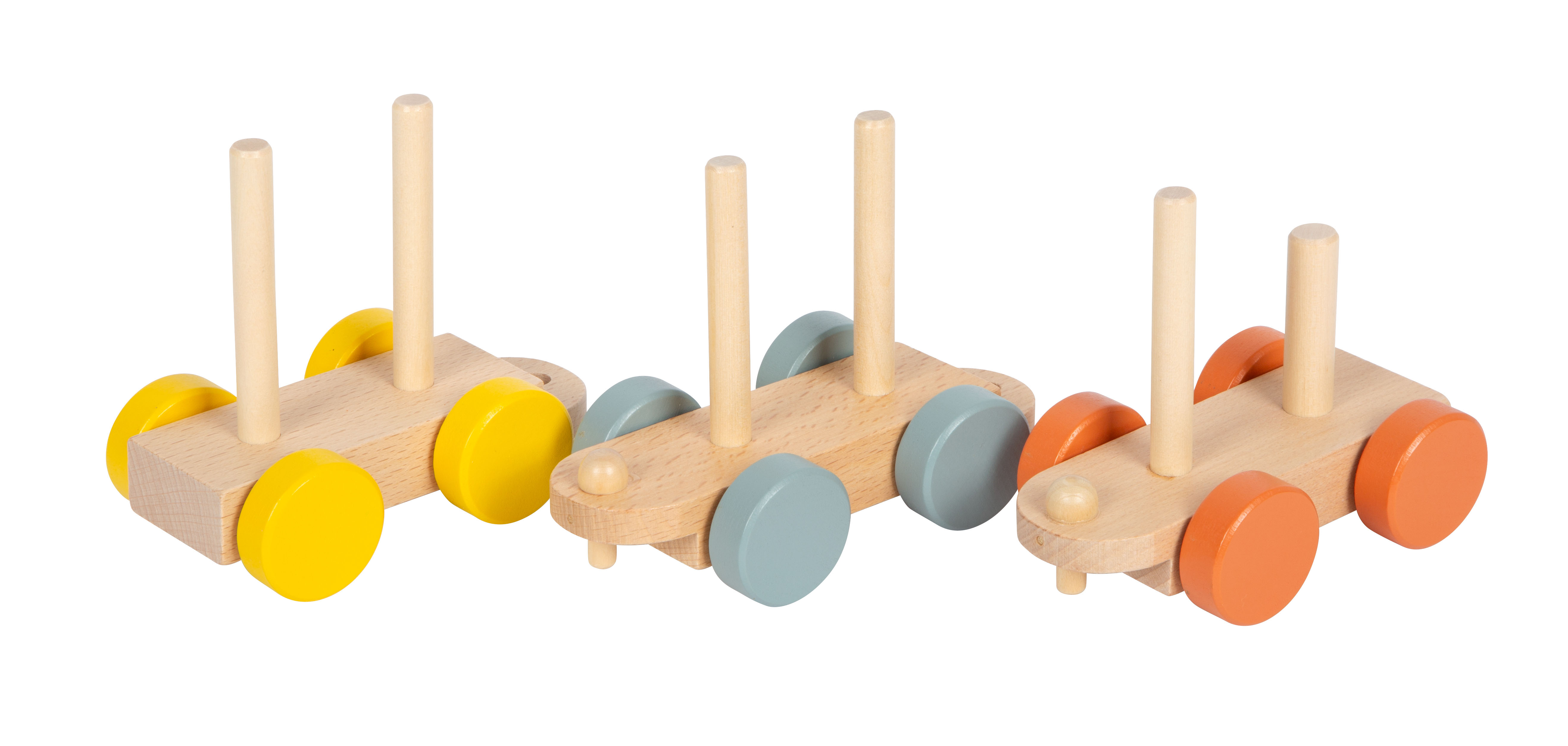Spielzeug-Waggons aus Holz ohne Bausteine
