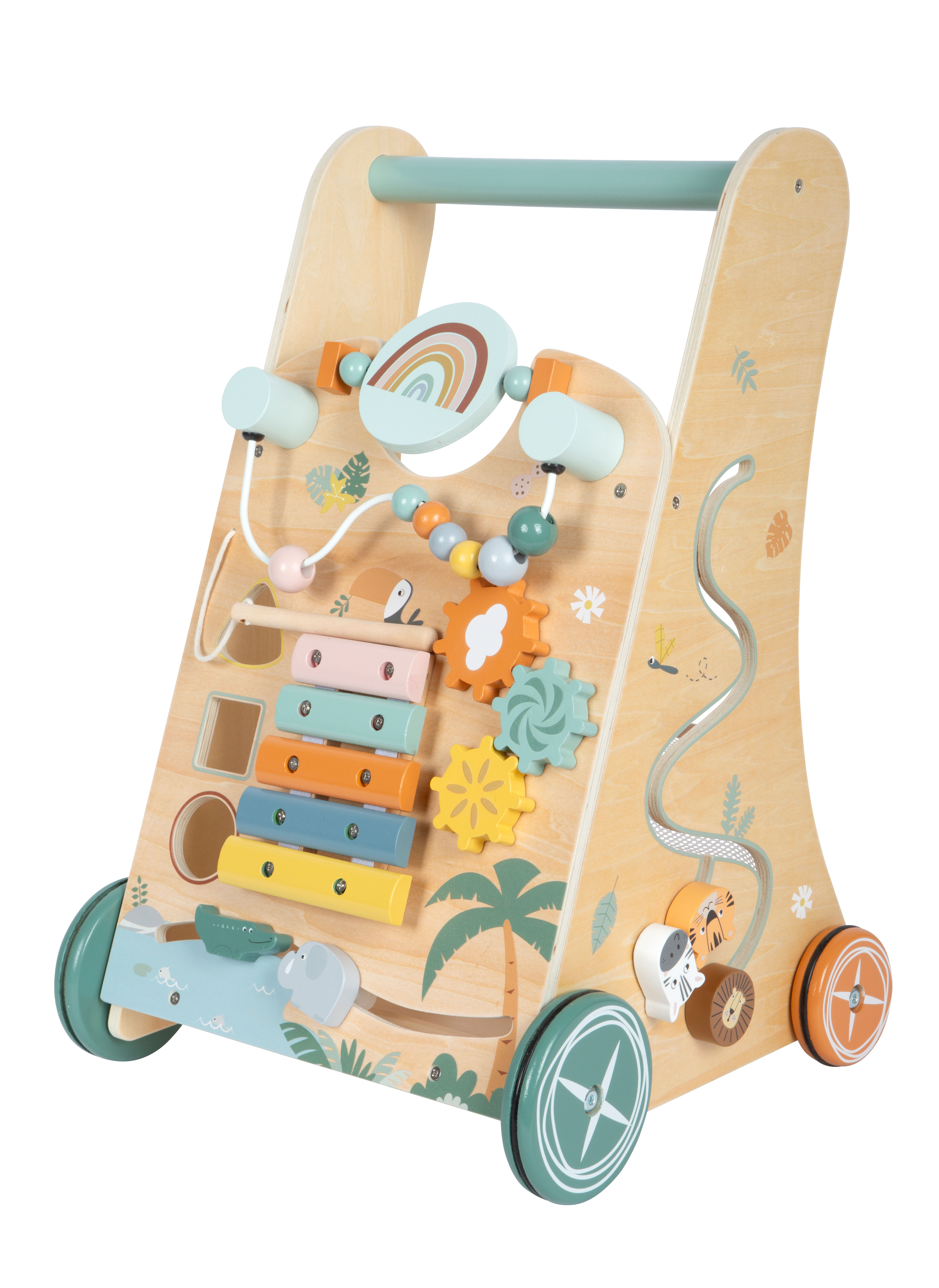 Lauflernwagen aus Holz mit Safari-Tieren