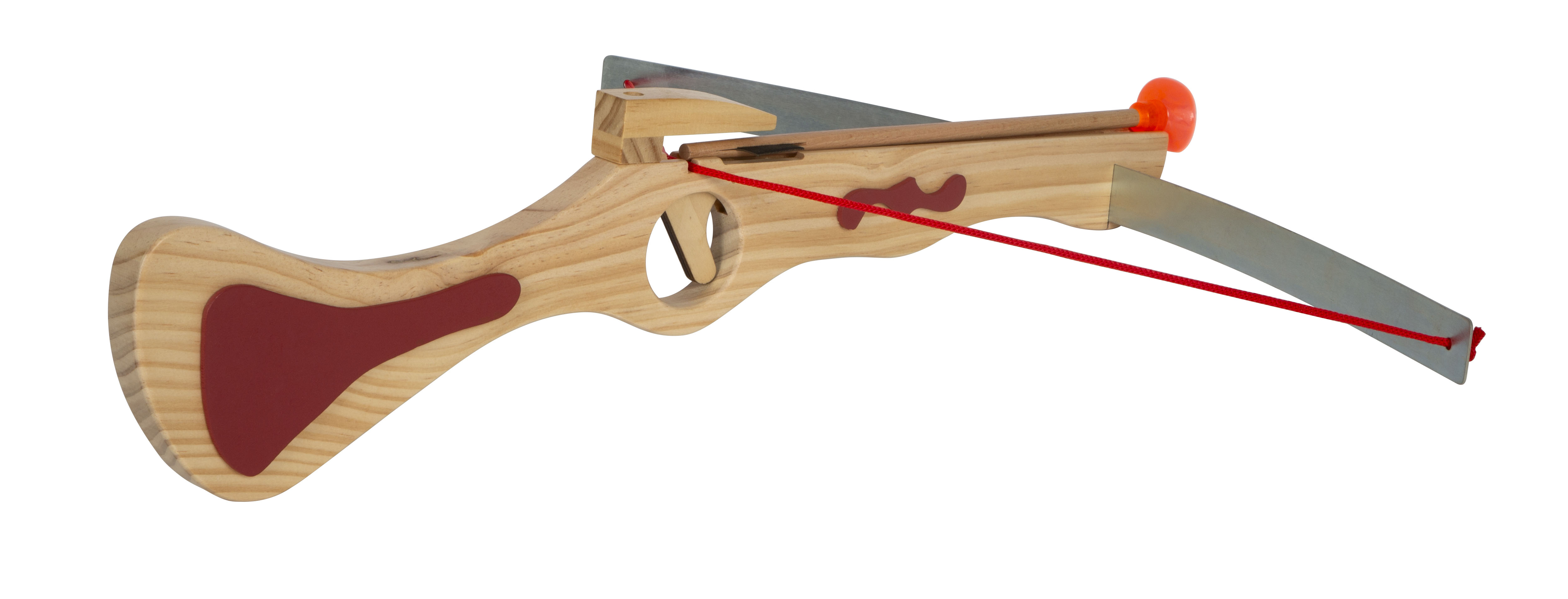 Sportarmbrust eingespannt mit Holzpfeil Saugnapf