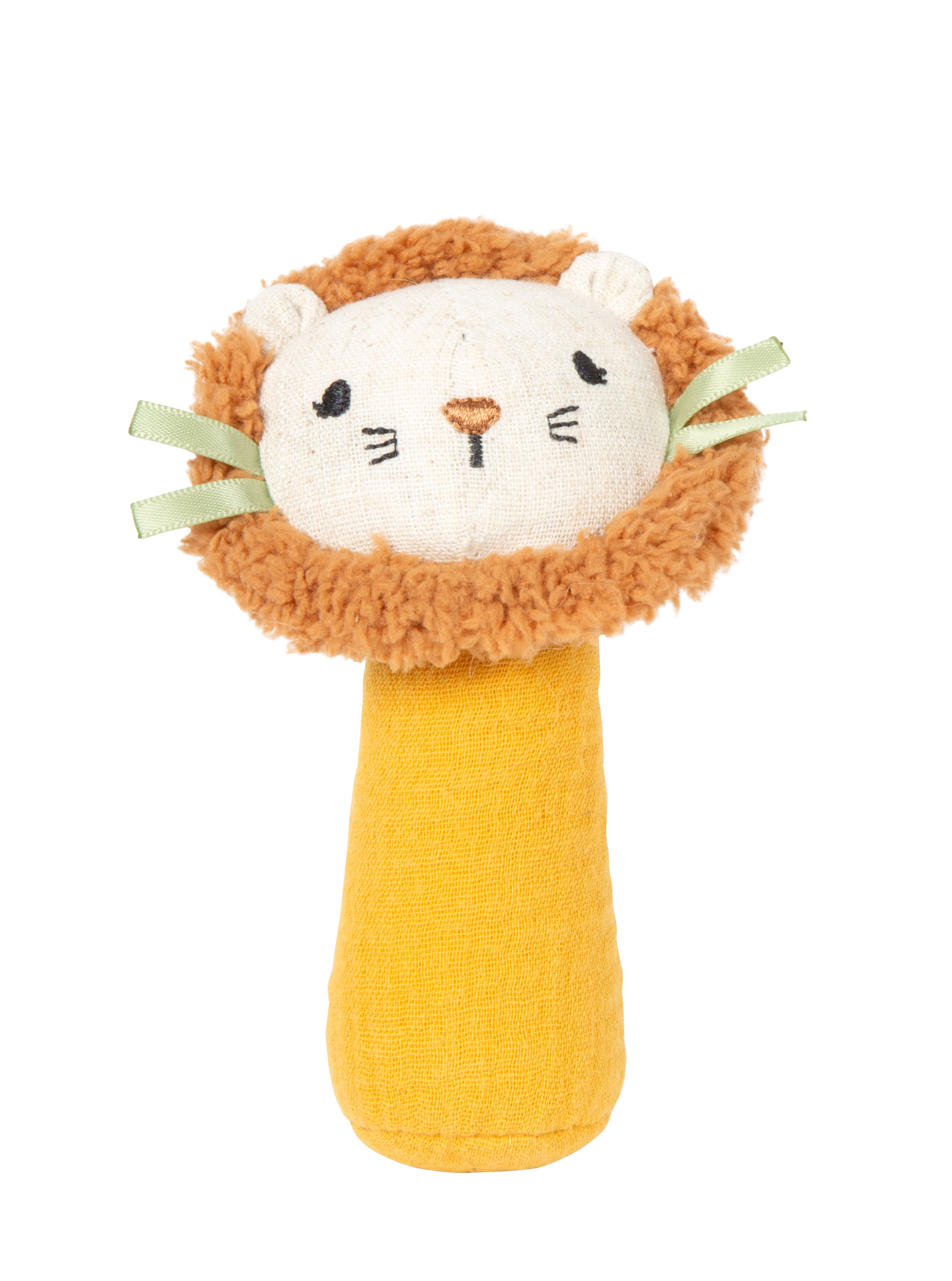 Kleine Rassel Little Lion aus Stoff mit Löwenmotiv und Sound