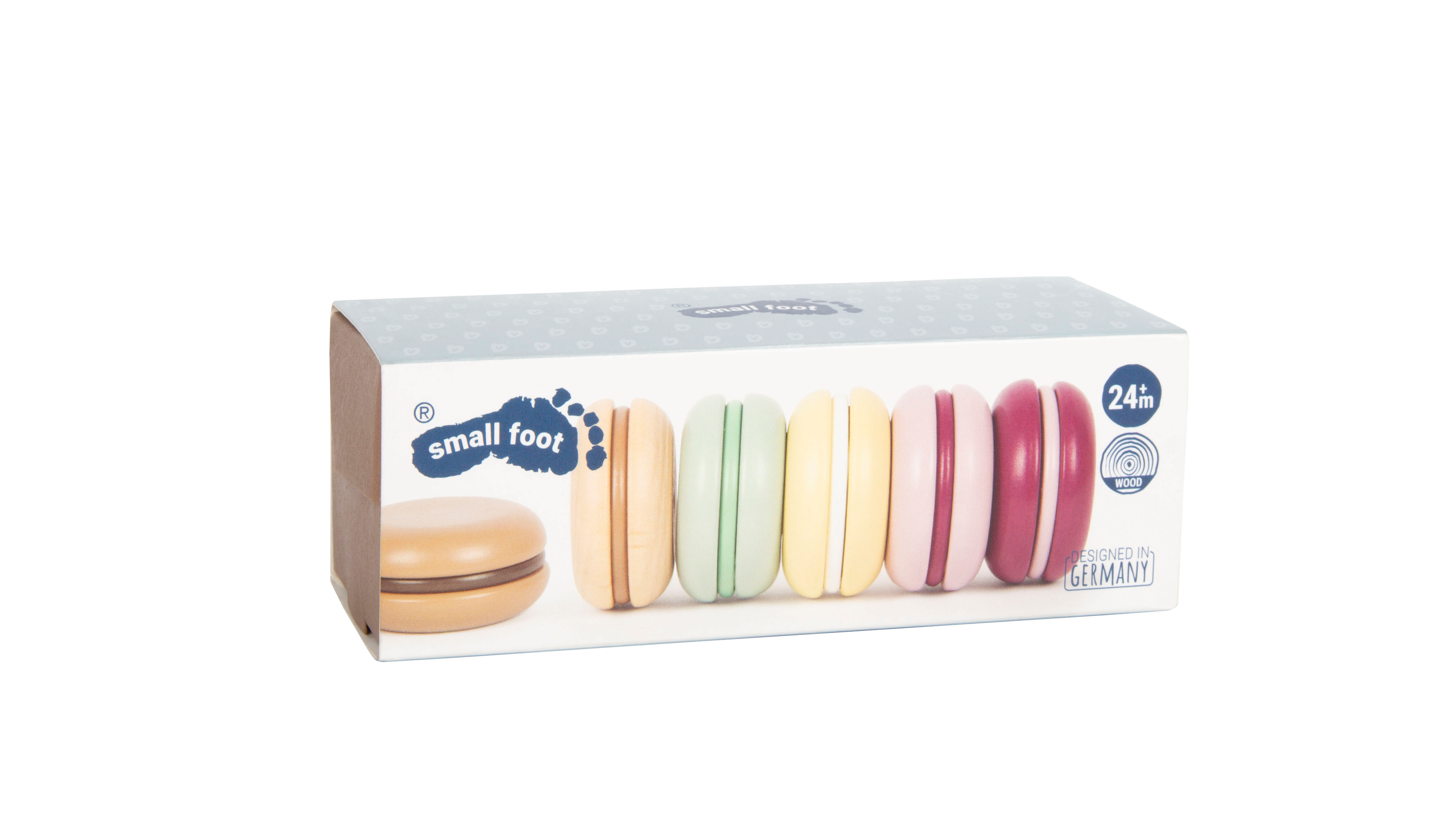Verpackung Macarons aus Holz zum Spielen