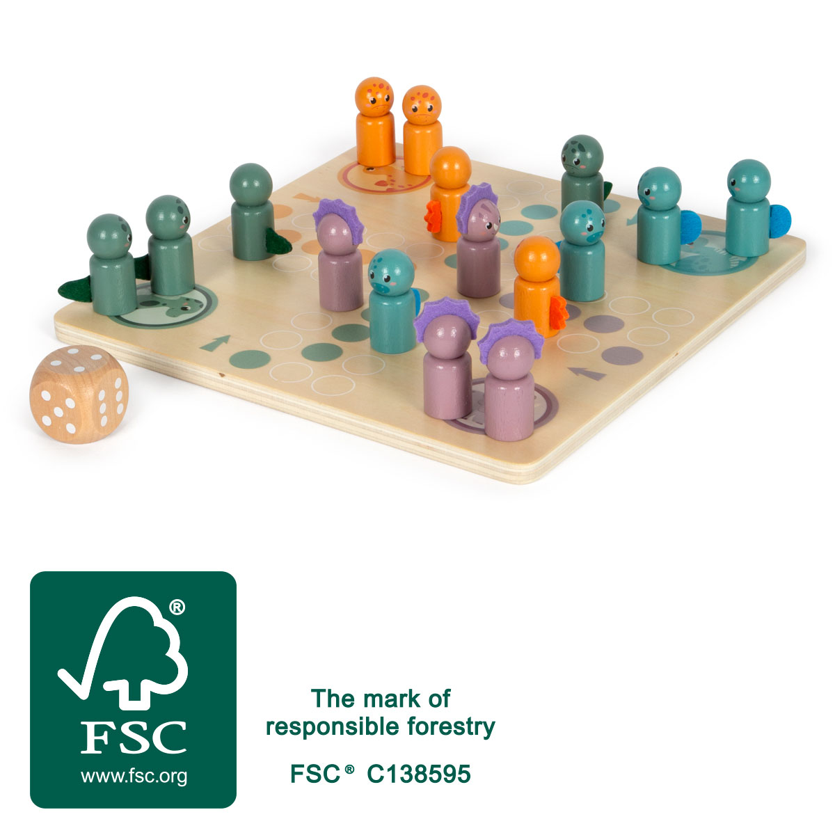 Ludo Gesellschftsspiel aus Holz mit Dinos