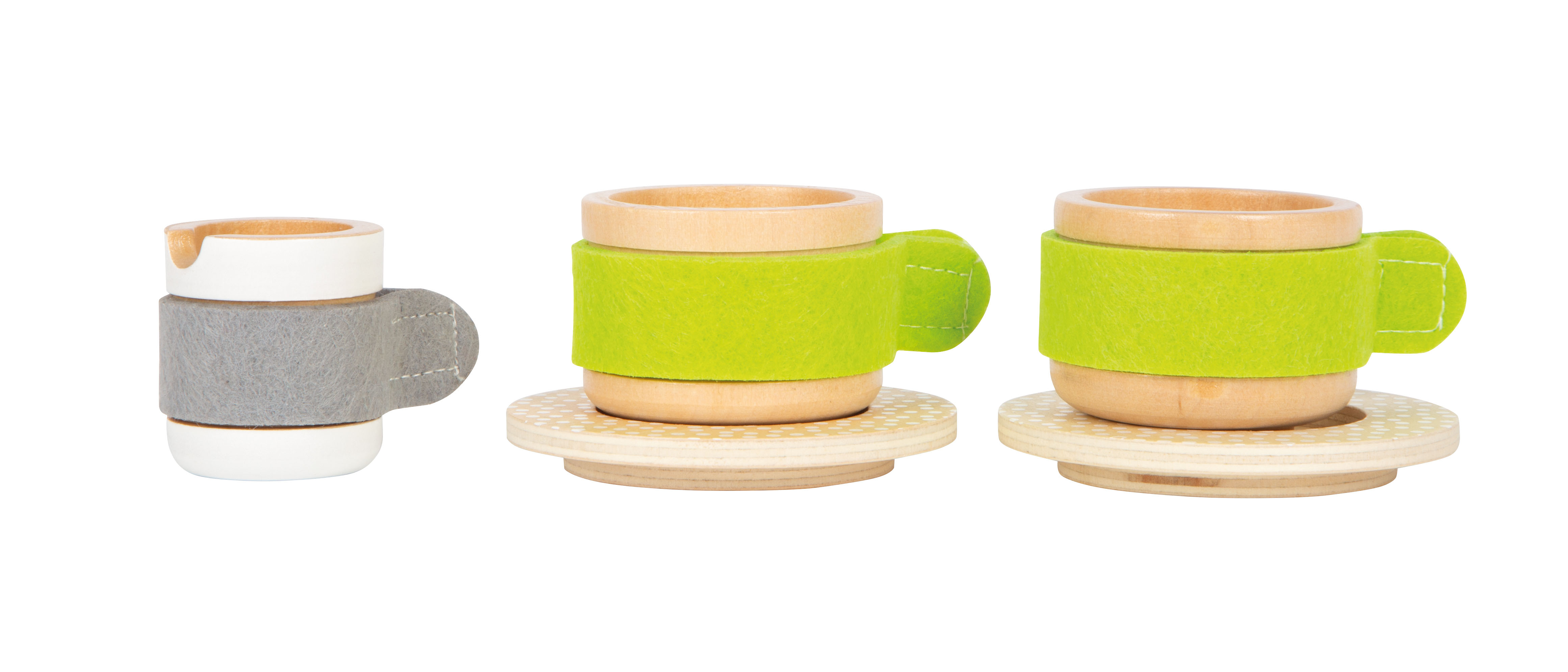 Spiel-Tassen aus Holz mit Filz-Henkeln