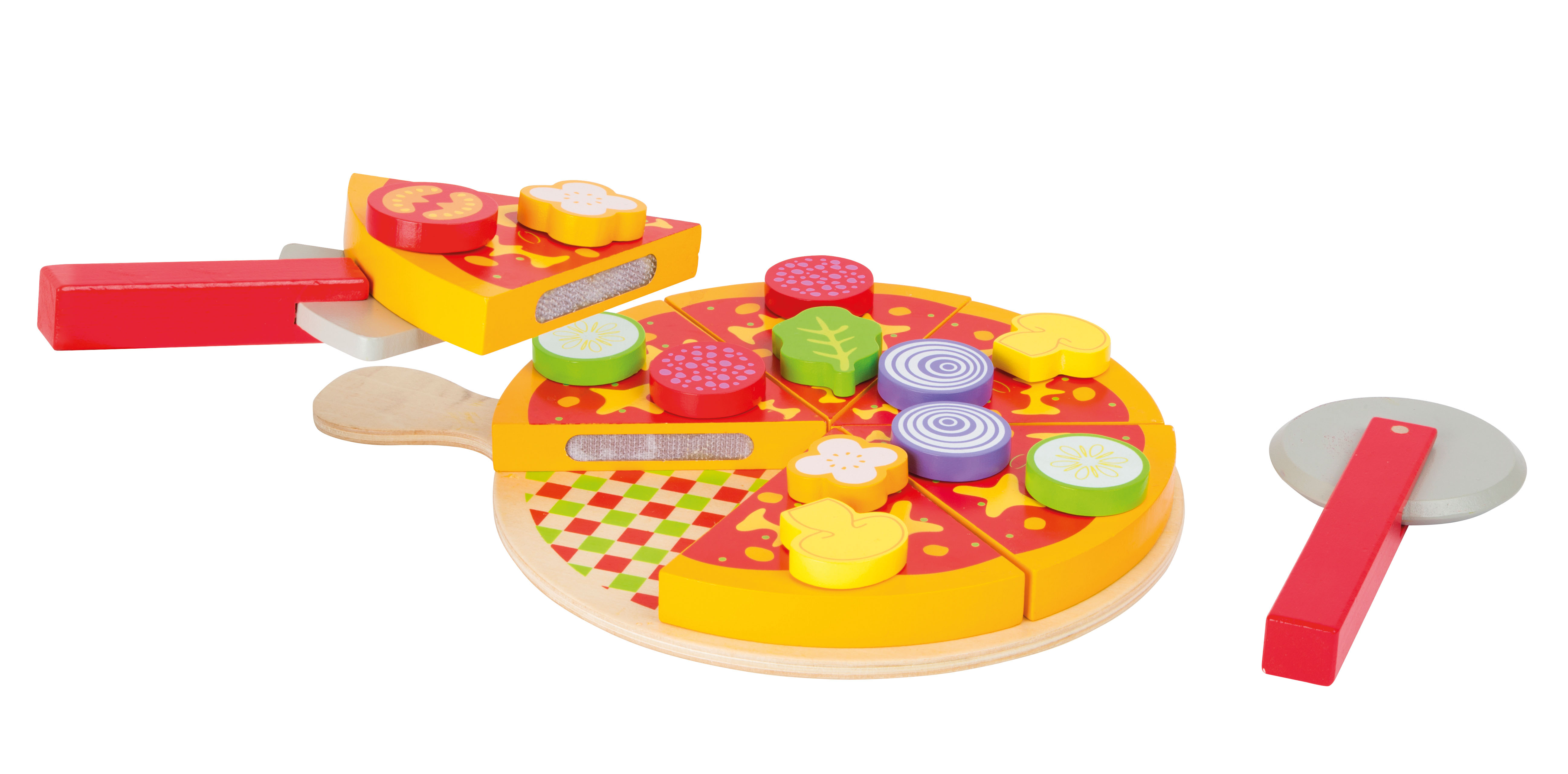 Schneidepizza aus Holz Inlusive Pizzaschneider, Holzbrett und Pizzaheber