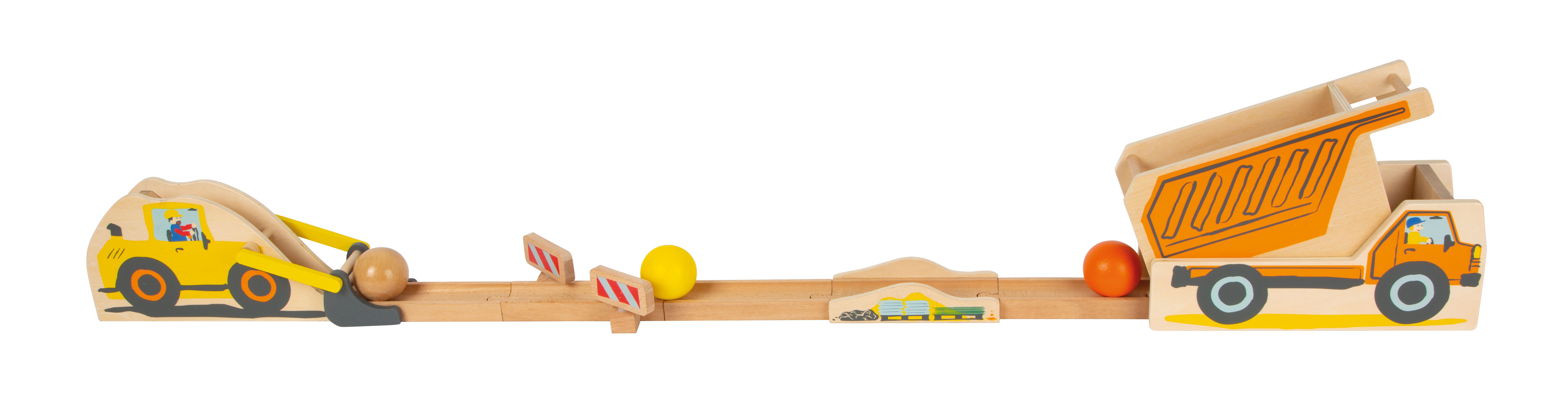 Kugelbahn aus Holz im Baustellen-Design