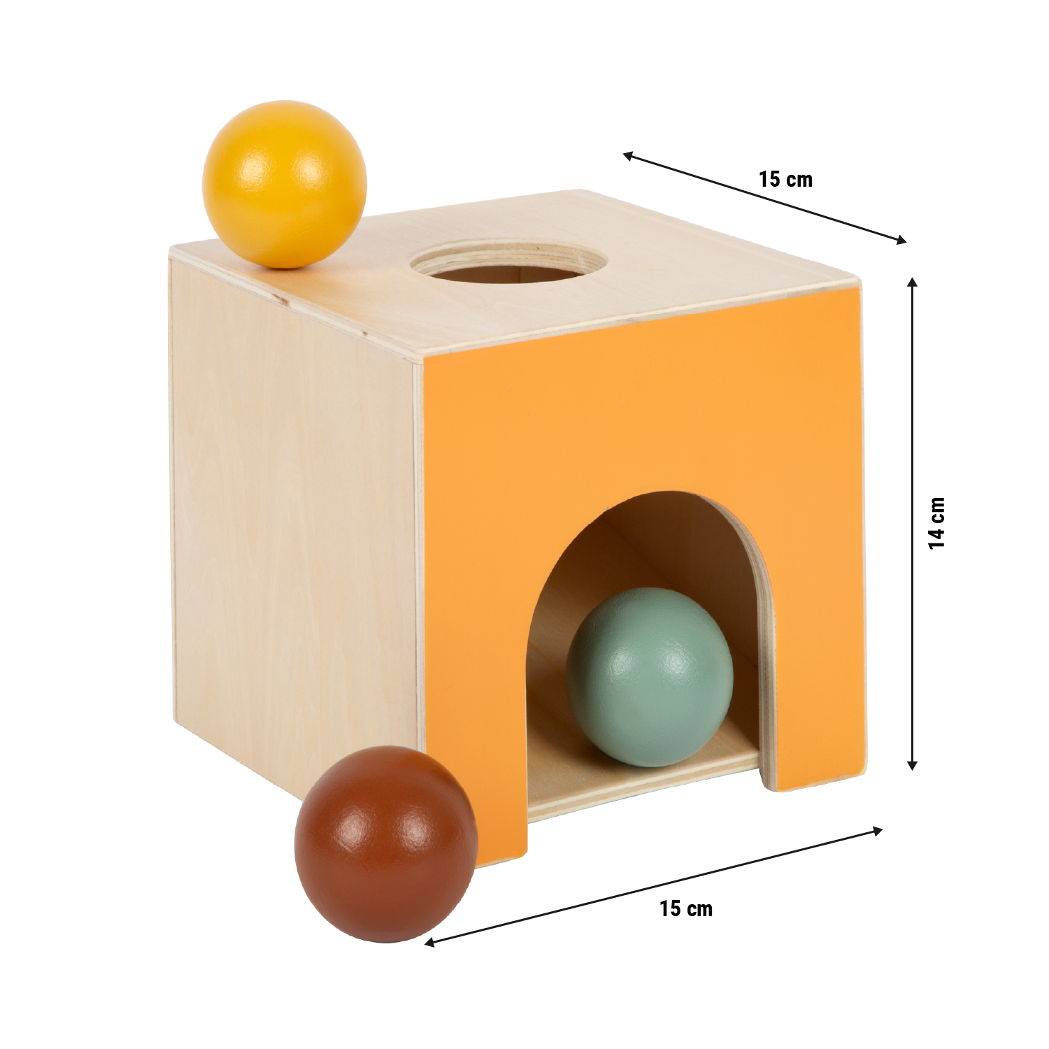 Größenskizze von MOntessori Kugelkasten für Kinder