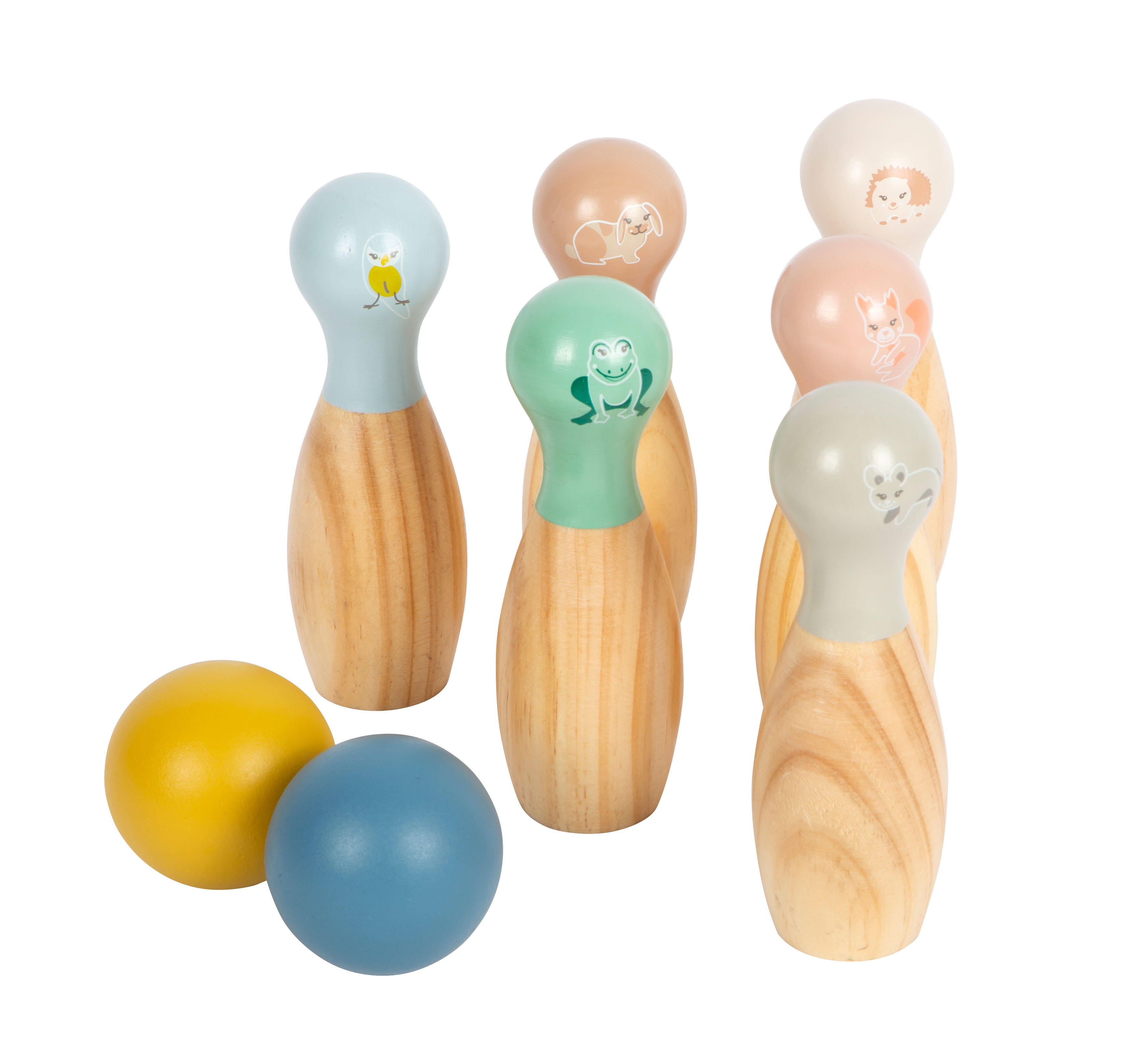 Bowlingspiel aus Holz mit Tiermotiven
