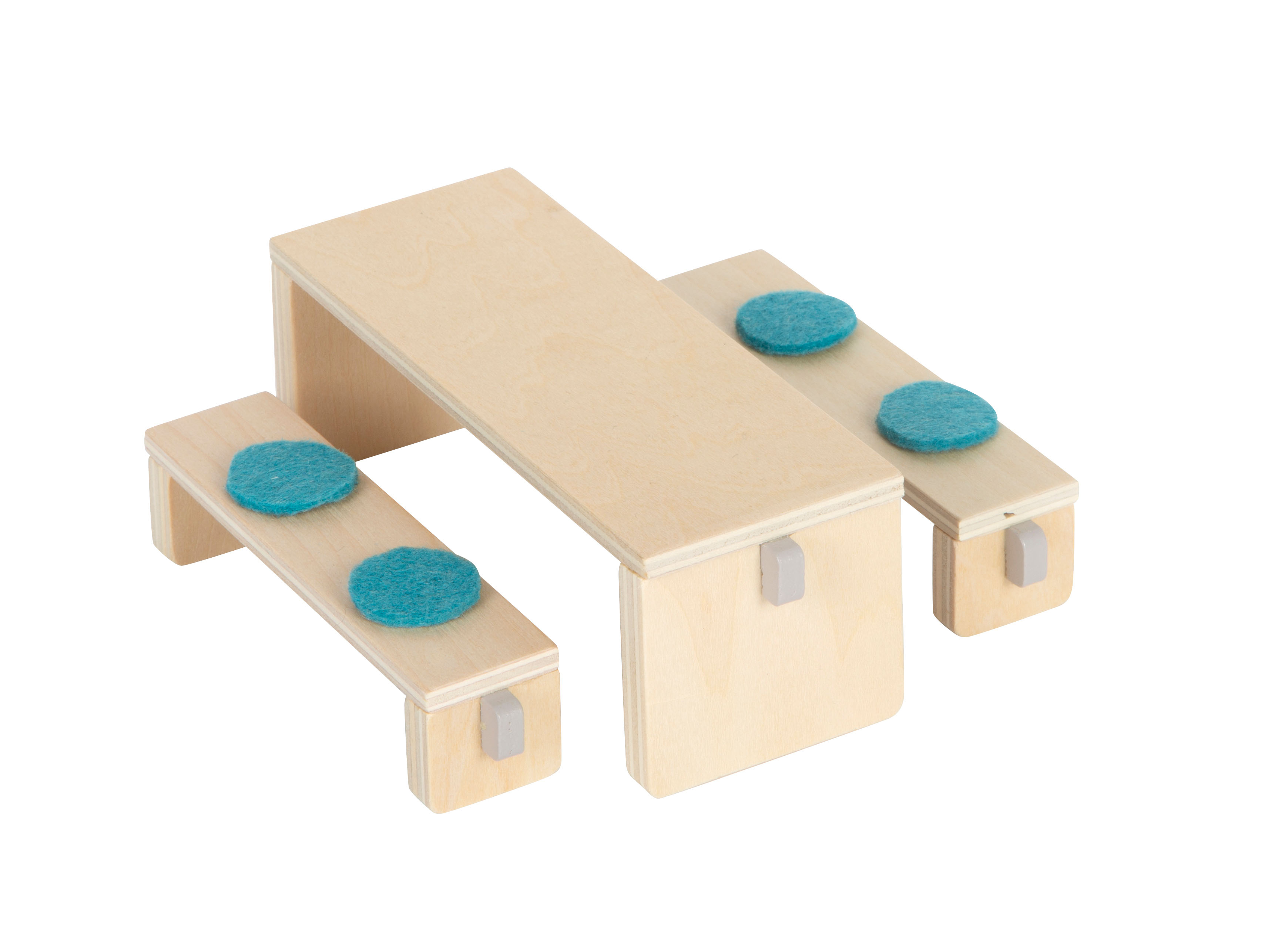 Küchentisch und Sitzbänke aus Holz für Puppenhaus