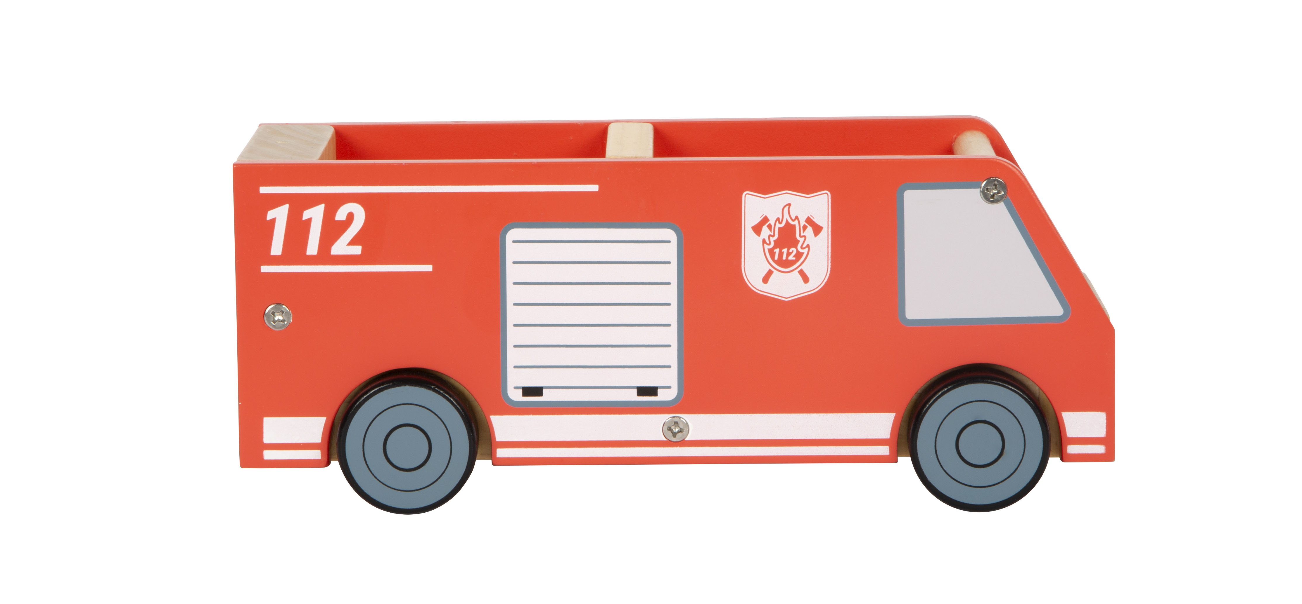 Rotes Feuerwehrauto aus Holz zum Spielen