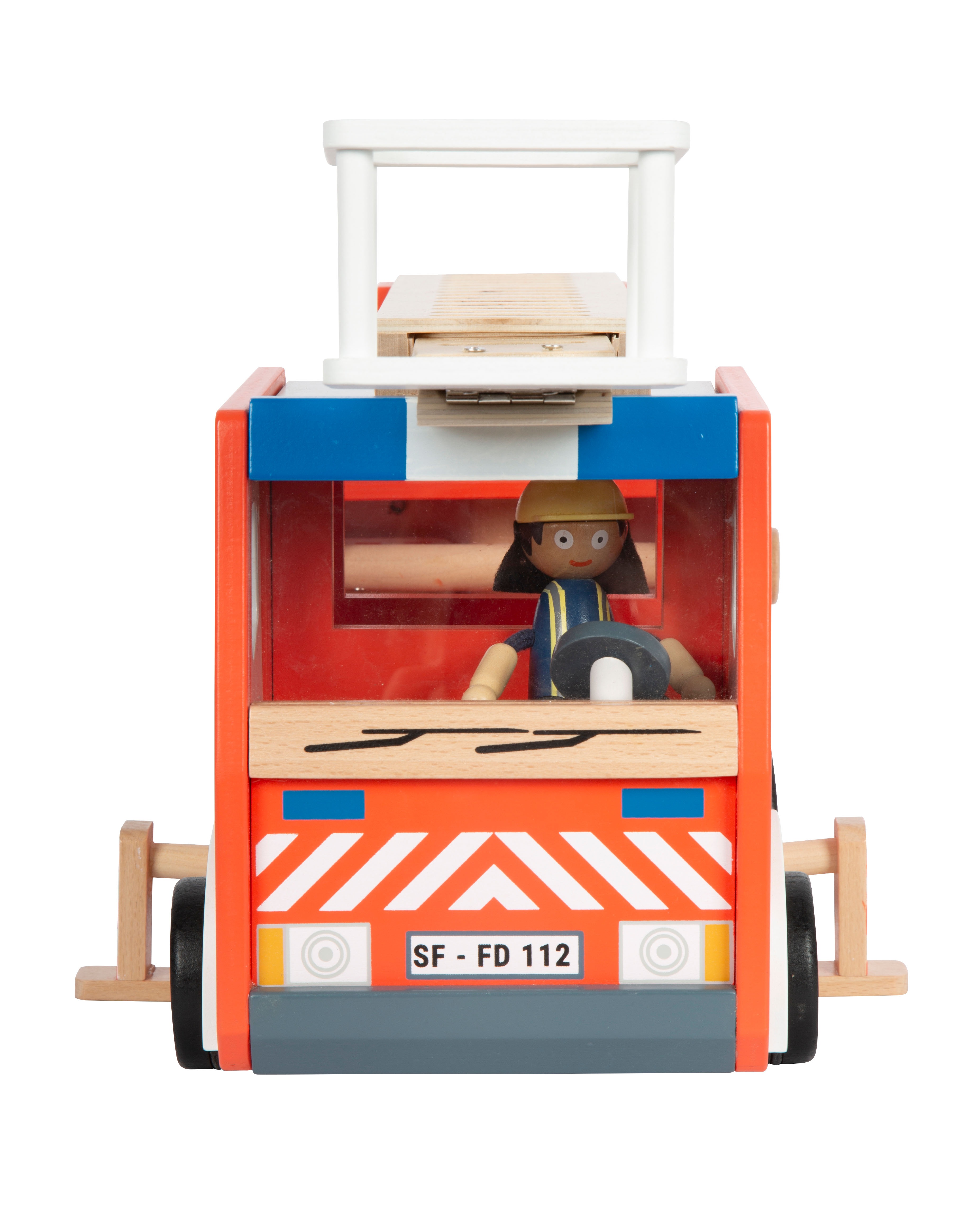 Feuerwehrauto mit Biegepuppe aus Holz