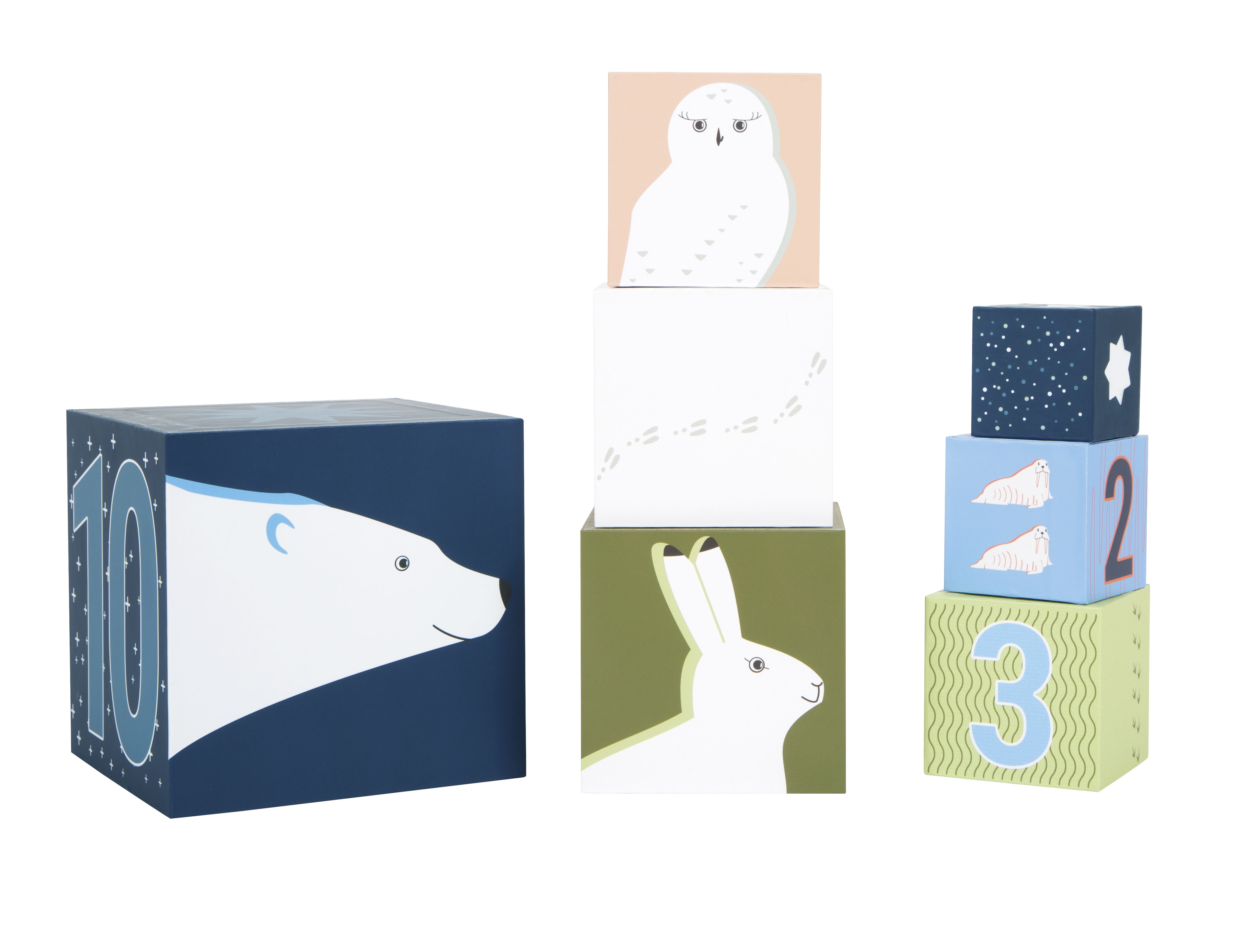 Spielwürfel mit Eisbär, Eule und Hase