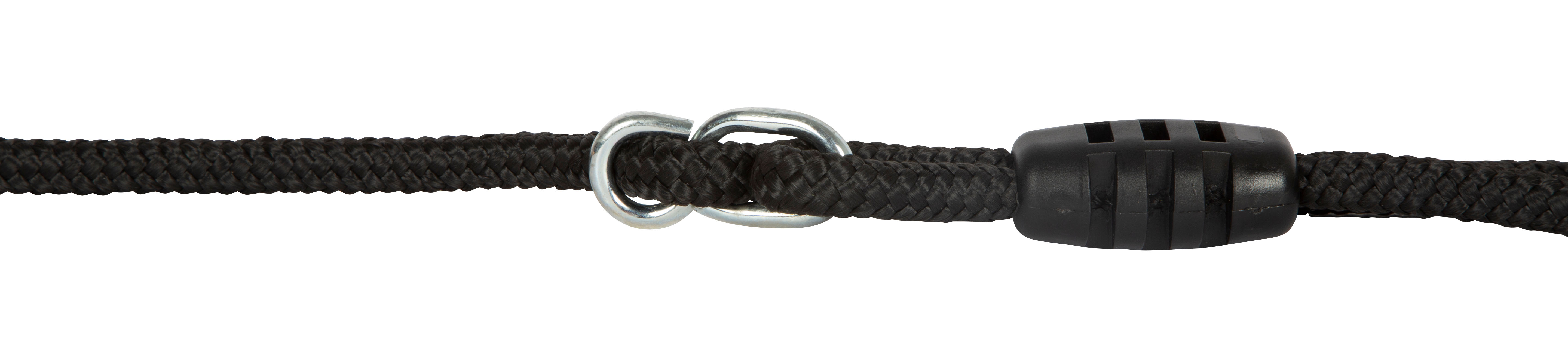 Schwarzes Seil mit Metallring zur Höhenverstellung