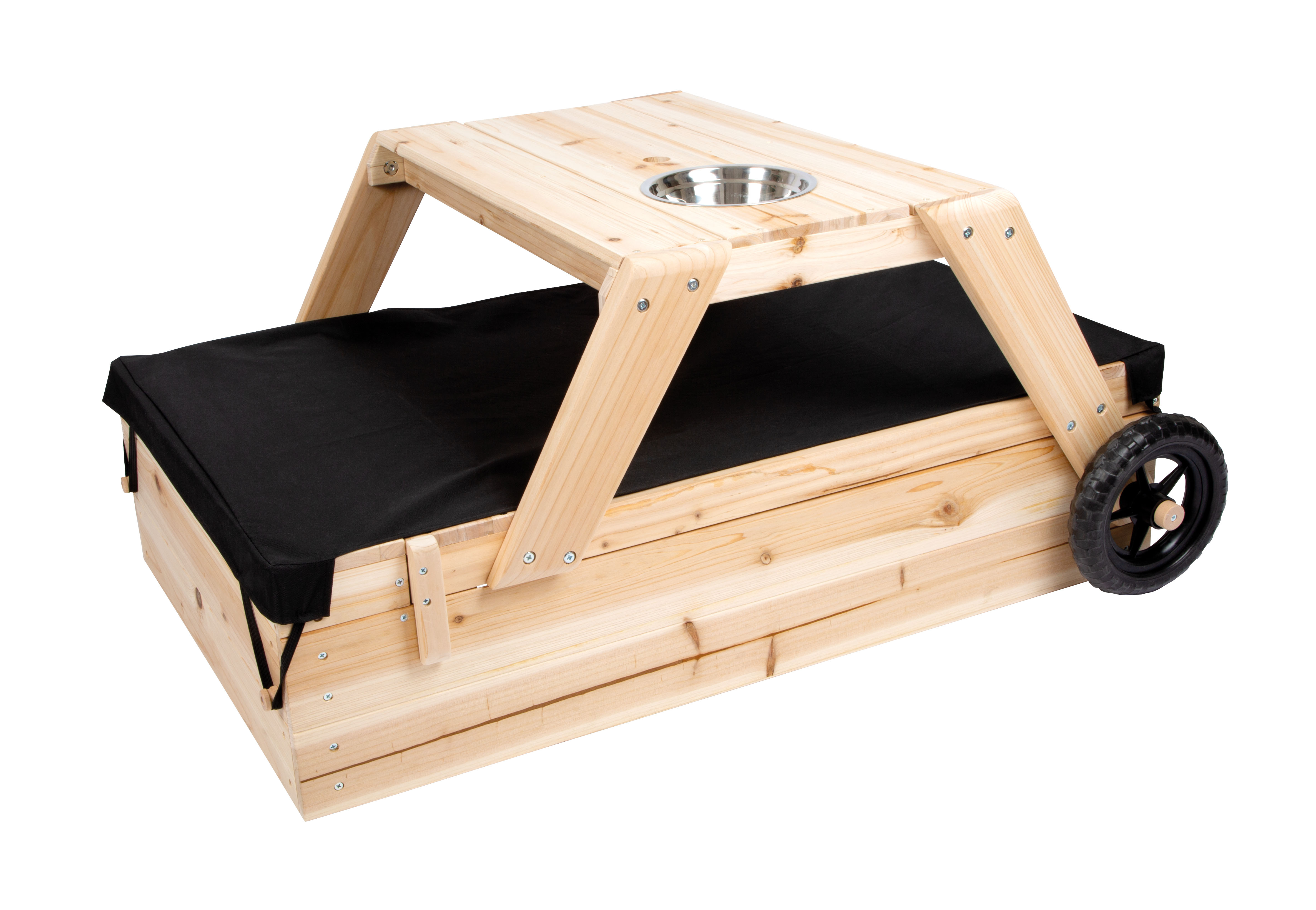 Sandkasten mit Sitzgruppe und Matschtisch für Kinder