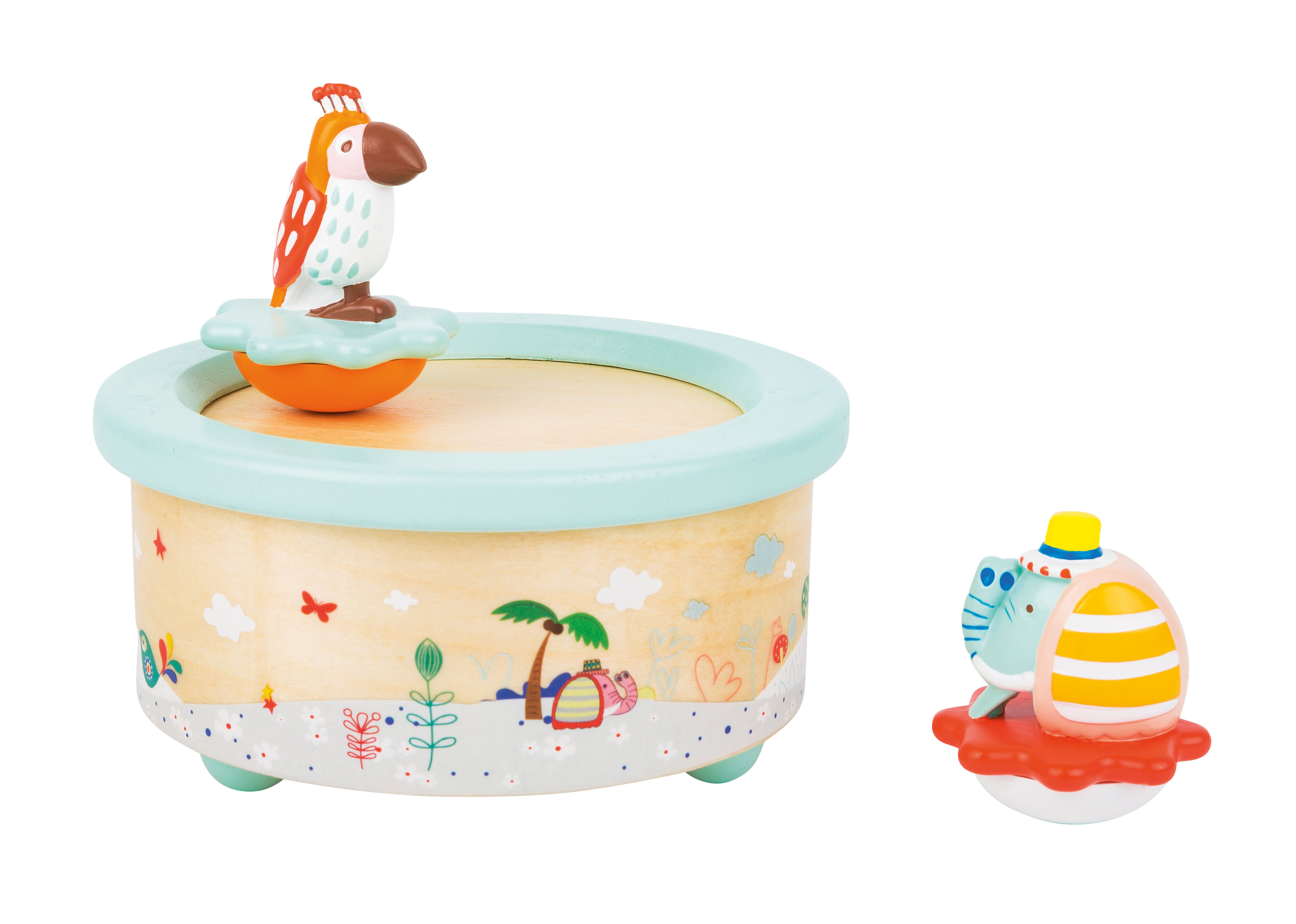 Farbenfrohe Spieluhr aus Holz für Kinder